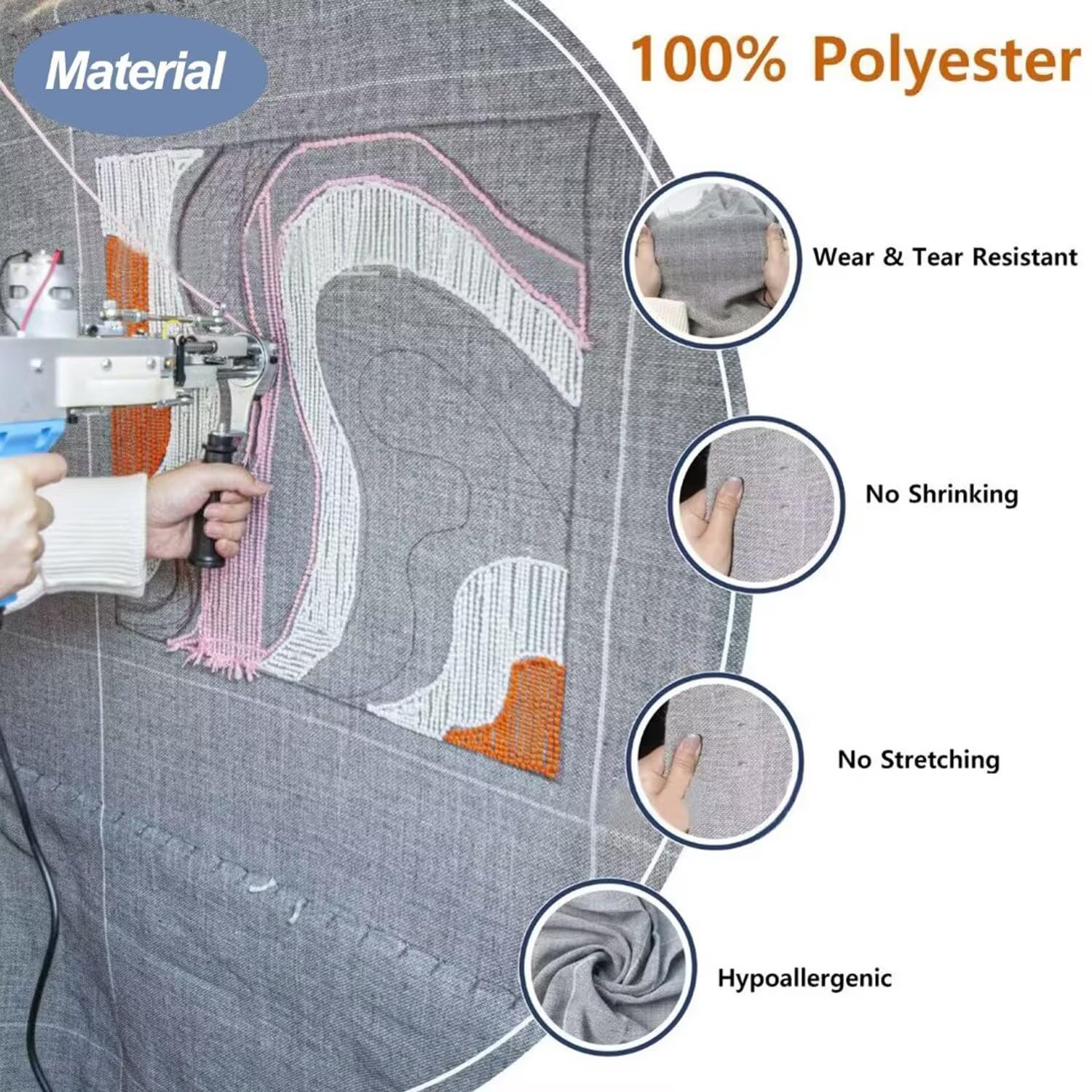 Tessuto tufting grigio 100% poliestere per pistola tufting,tessuto dei monaci con linea misurazione bianca