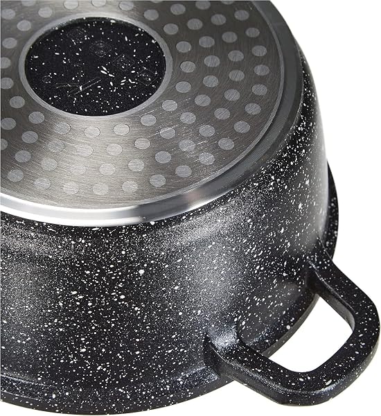 Kamberg - Marmite Faitout 28 cm - Fonte d'Aluminium - Revêtement Type Pierre - Couvercle en Verre - Tous Feux dont Induction - Sans PFOA - 0008033, Noir - 5