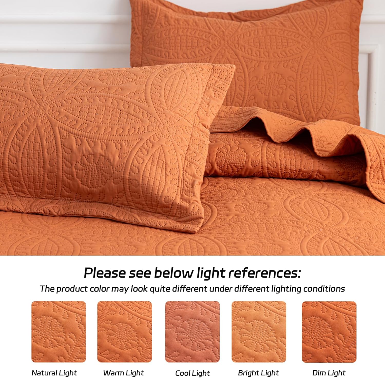 SheRest Twin Quilt Bedding Set - Soft Breathable Bed Quilt, Modern Style Embossed Bedspreads, Lightweight Microfiber Coverlet for All Seasons, Burnt Orange, 1 Quilt&1 Pillow Sham - Image 6