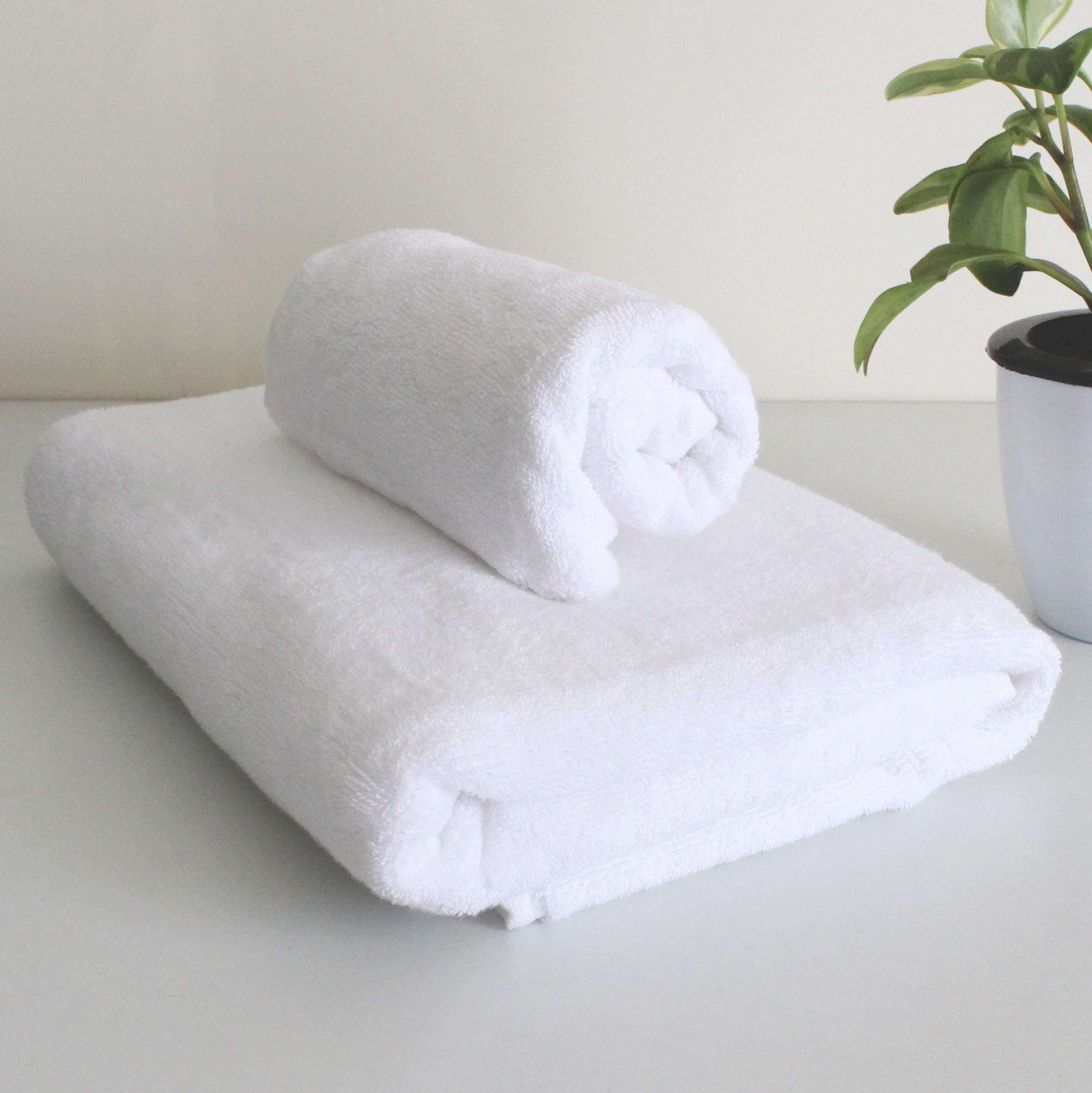 HEELIUM Bamboo Towel Set (1 Bath & 1 Hand Towel Combo) | Towel for Men & Women | Soft, High Absorbency & Antibacterial, 600 GSM, White