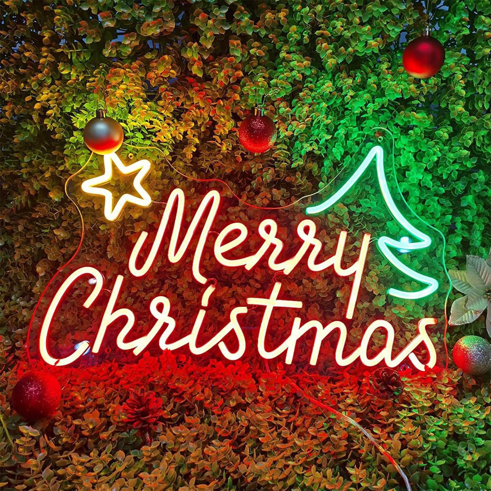 Insegne al Neon Buon Natale, Luci al Neon A LED Natalizie, Impermeabili E Resistenti alle Temperature, Illuminazione Uniforme, Elevata Resa Cromatica, per Decorazioni Natalizie