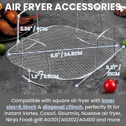 Miniatura 4 de Lancisism - Estante cuadrado para freidora de aire de 8 pulgadas con pinza para alimentos y cepillo de aceite, estante deshidratador de acero