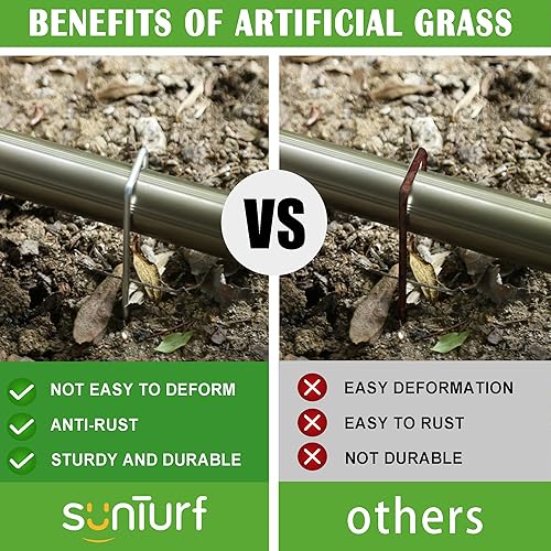 Miniatura 5 de SUNTURF Paquete de 100 estacas de jardín de acero galvanizado de calibre 11 de 6 pulgadas, grapas de sujeción para asegurar tela de malas hierbas,