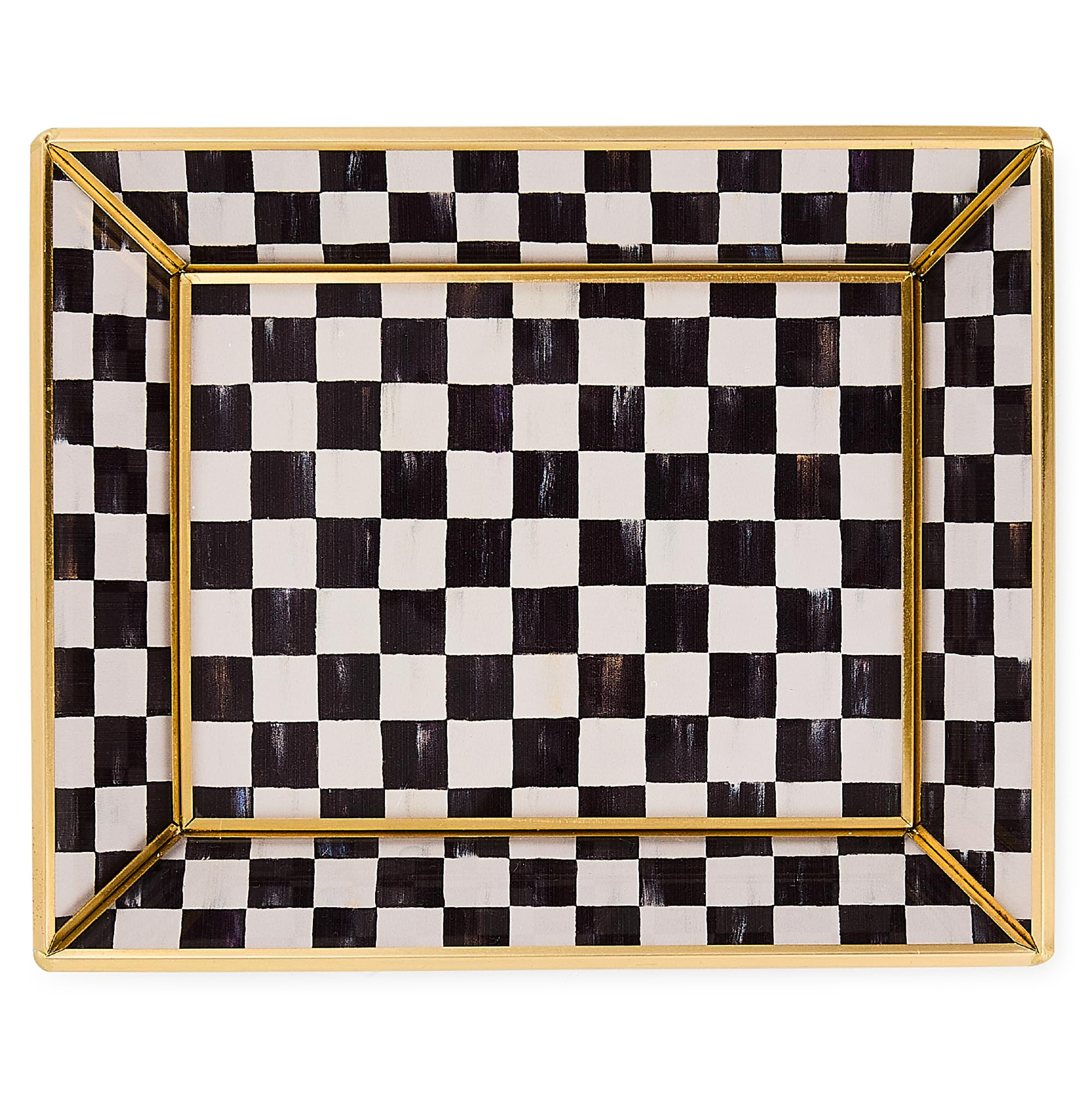 MACKENZIE-CHILDS Glass Tray, Decorative Bathroom Counter Tray, Small, Black-and-White Courtly Check