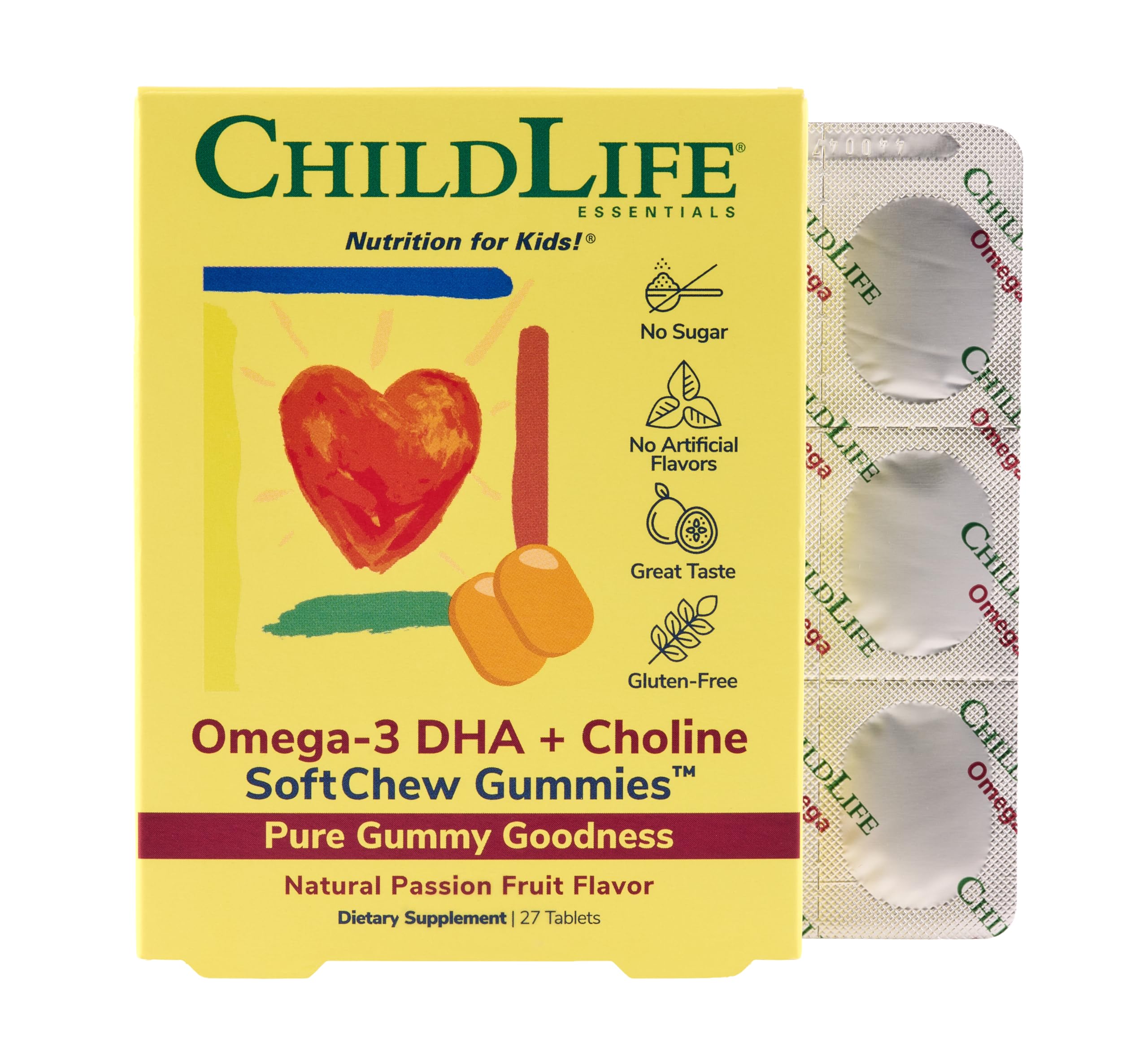 ChildLife Omega-3 DHA Choline SoftMelts Natural Passion Fruit Flavor 27 Tablets