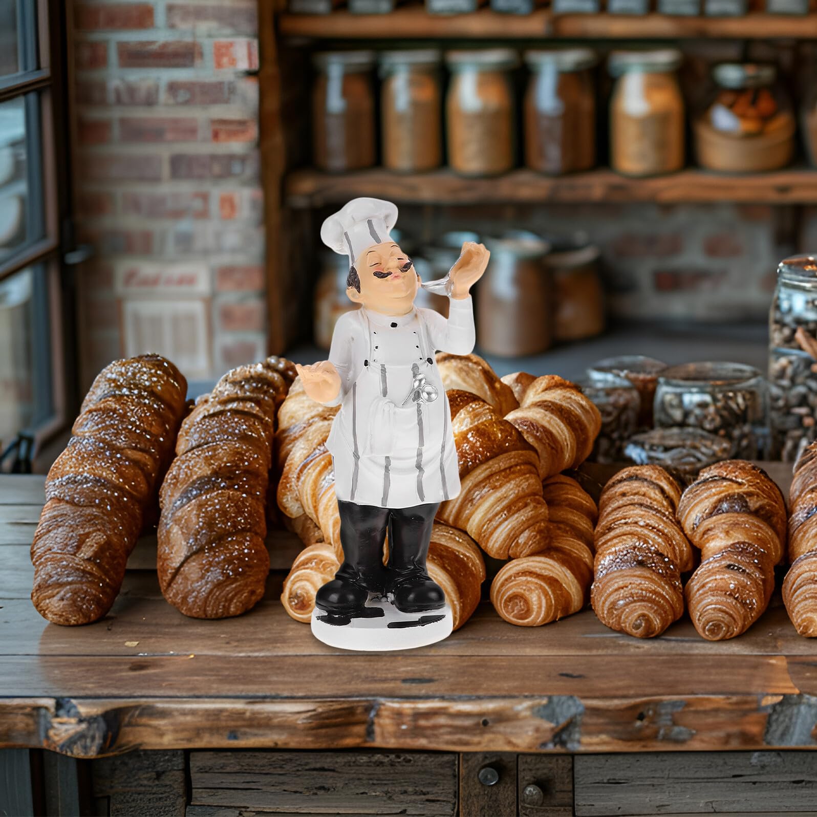 SHINEOFI Chef Figura Cartone Animato Divertente e Stabile Bianco Stile Europeo in Resina Statuetta per Decorazione Cucina e Casa per Tavolo