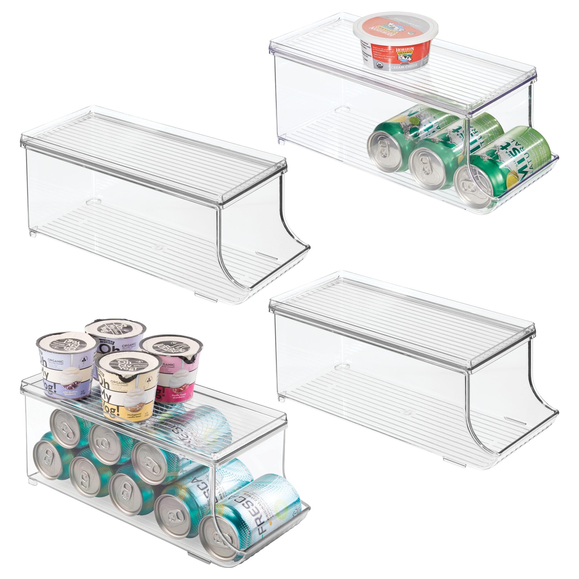 iDesign - Organizador de latas de refresco con tapa para despensa o refrigerador, juego de 4, transparente