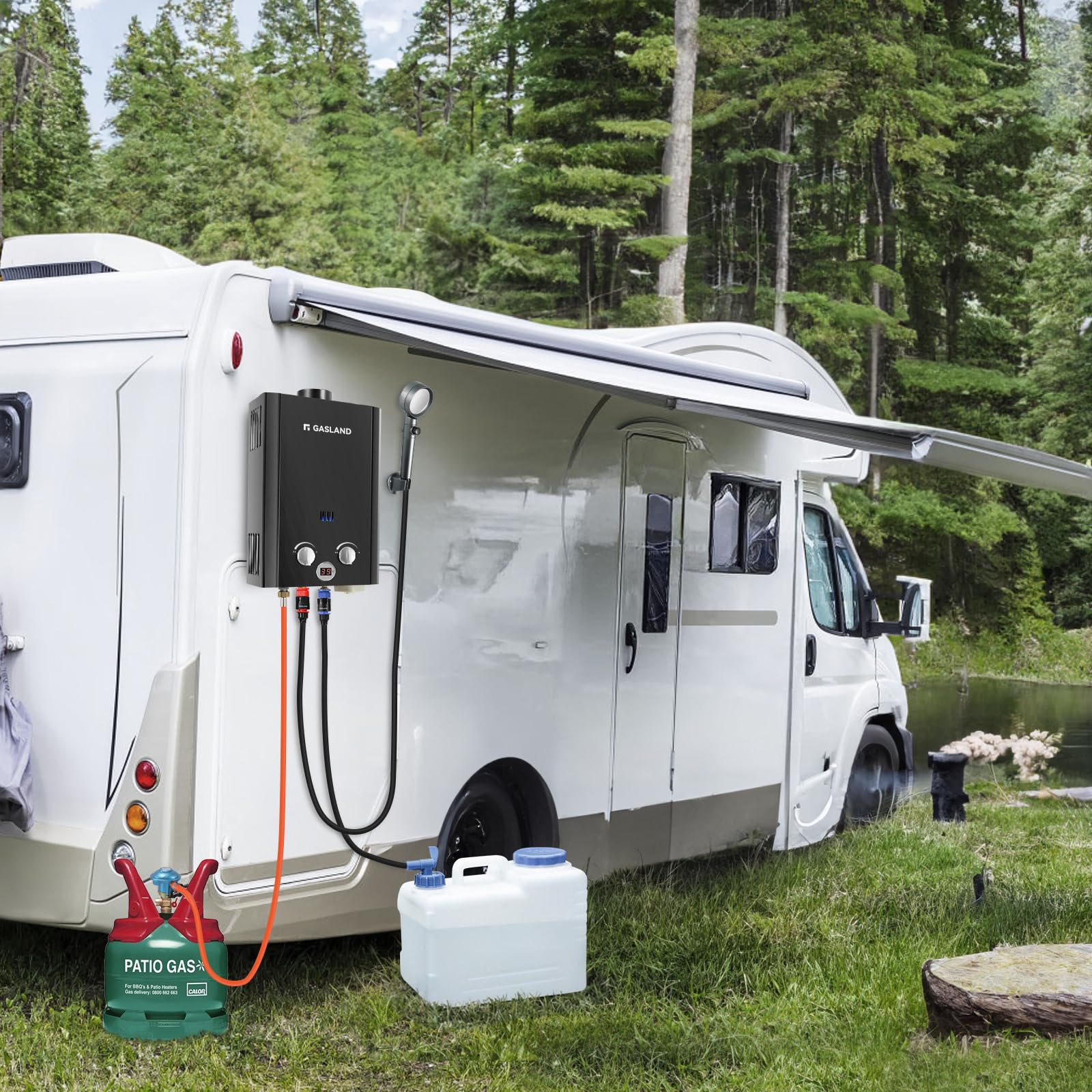 GASLAND BE264B chauffe-eau à gaz 10L 30/37mbar, système de douche chaude sans réservoir pour l'extérieur avec affichage numérique, chauffe-eau LGP instantané pour la douche de camping-car Shower
