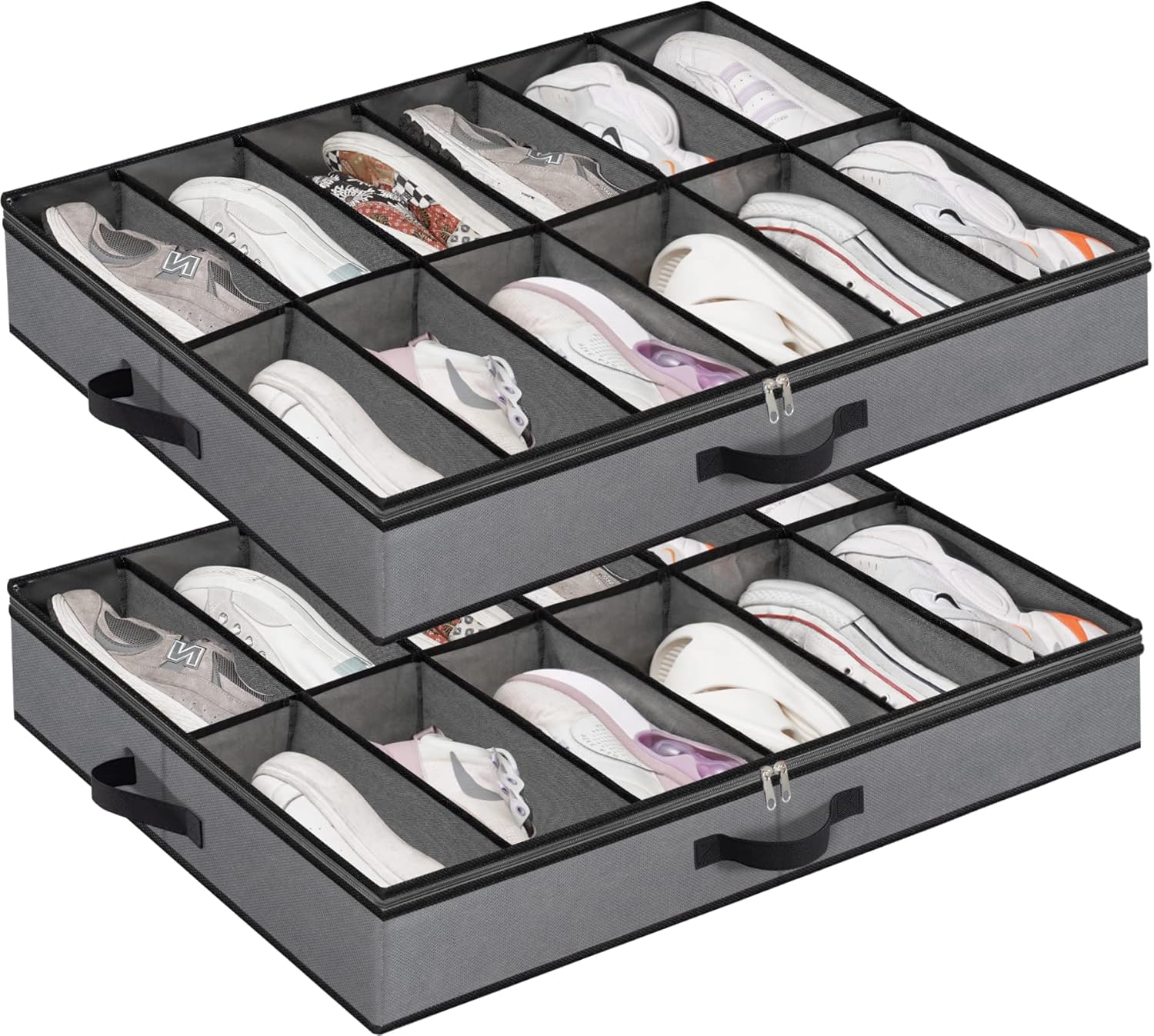 Under Bed Shoe Storage Organizer, 2 Pack Foldable Underbed