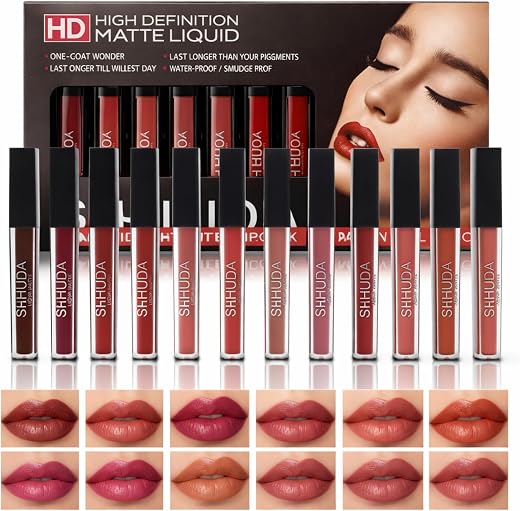 SH.HUDA Liquid Lipstick Waterproof Set - 12 PCS Vibrant Colors, Matte Finish, Long Lasting, Smudge-Proof Perfection, Smoot...