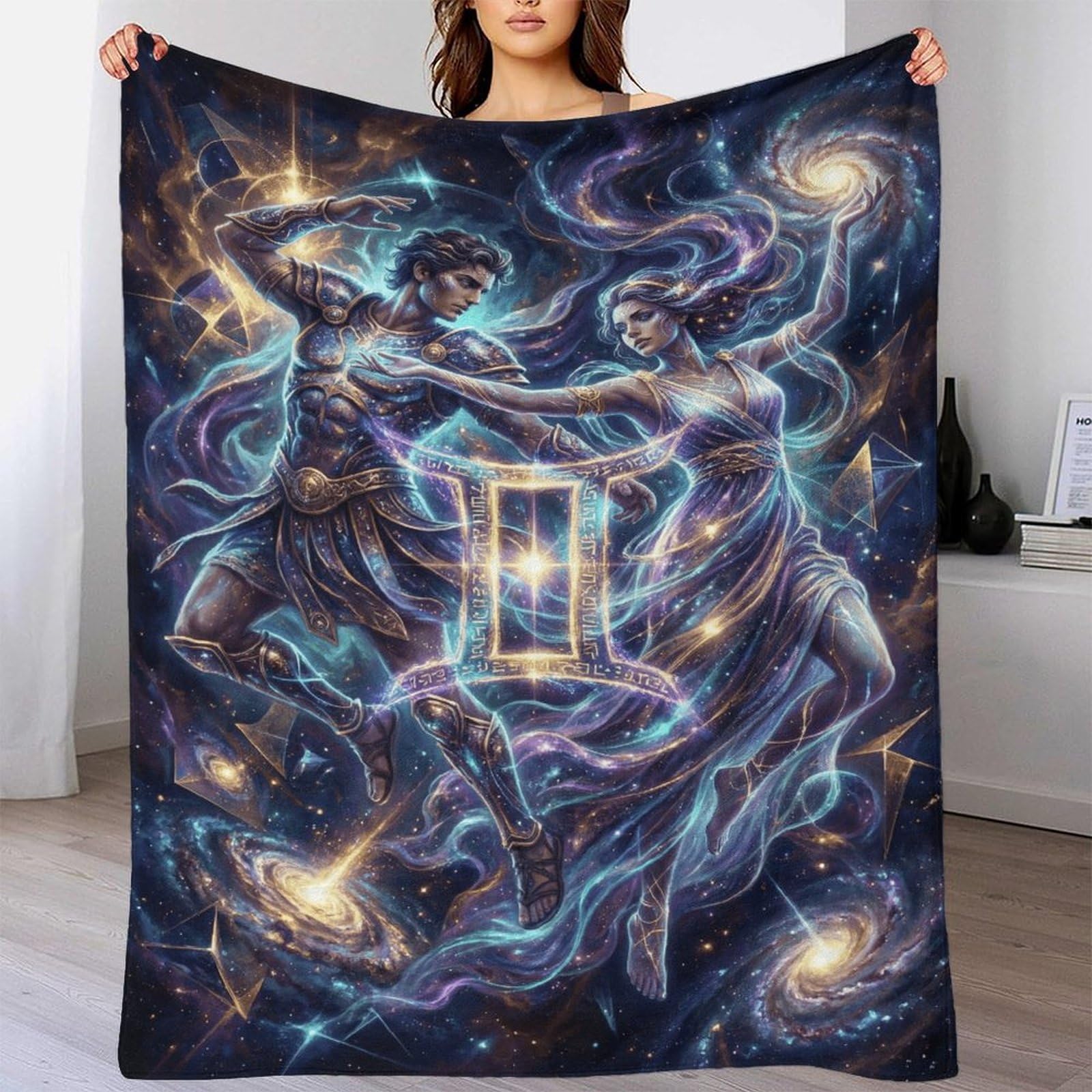 H3B8U2Y5 Gemini Zodiac for for Flannel Throw Blanket, Bed Camping Travel