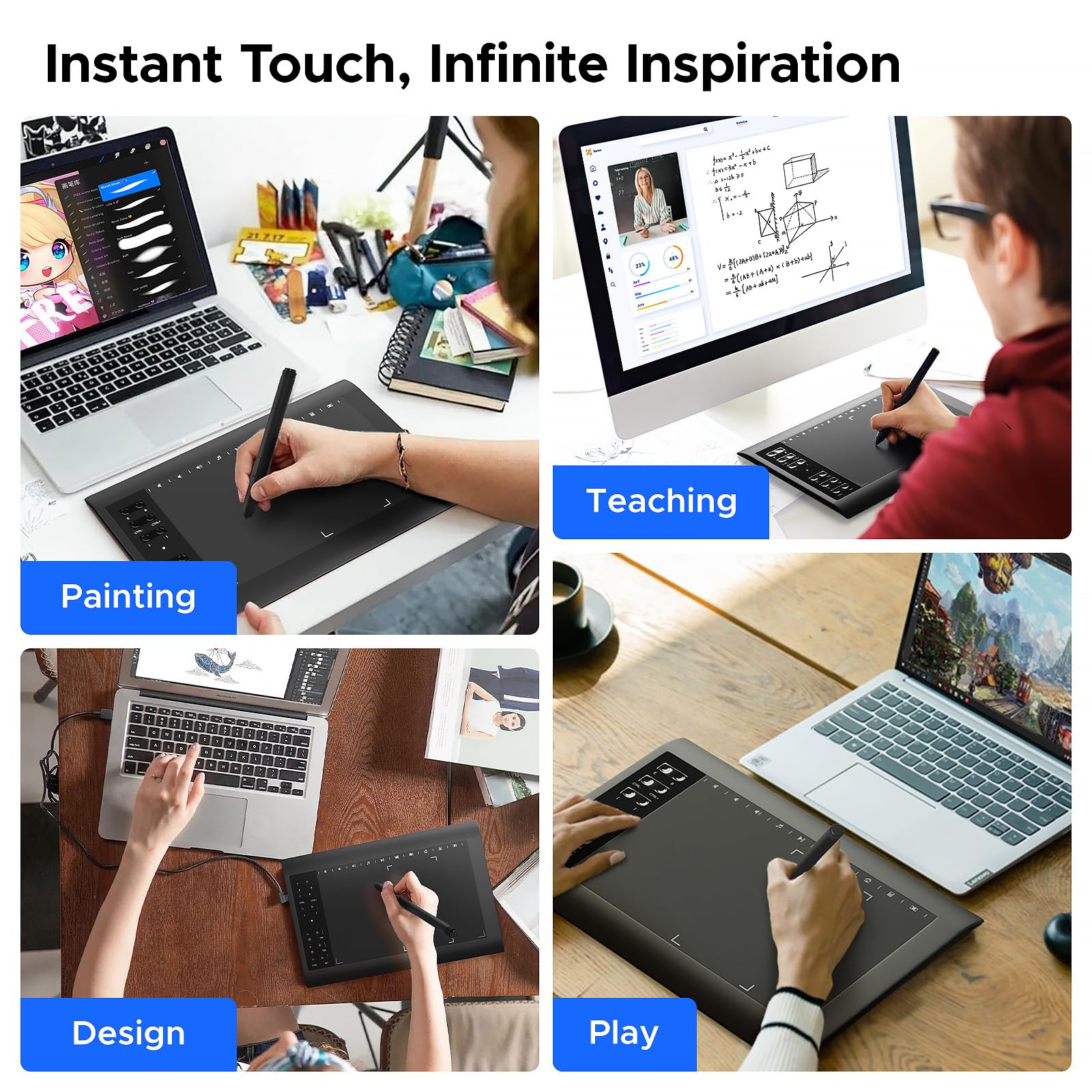 Tableta gráfica digital de 10 x 6 pulgadas con lápiz capacitivo sin batería, 12 teclas de acceso rápido, compatible con Windows, Mac, Android para artistas, diseñadores, enseñanza en línea