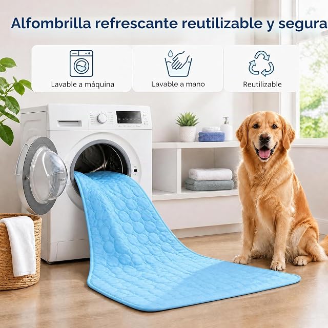 Foto 6 de 7 de BASVII Alfombra Refrescante para Perros y Gatos 100x70cm, Manta Refrescante para Perros Verano Sin Gel