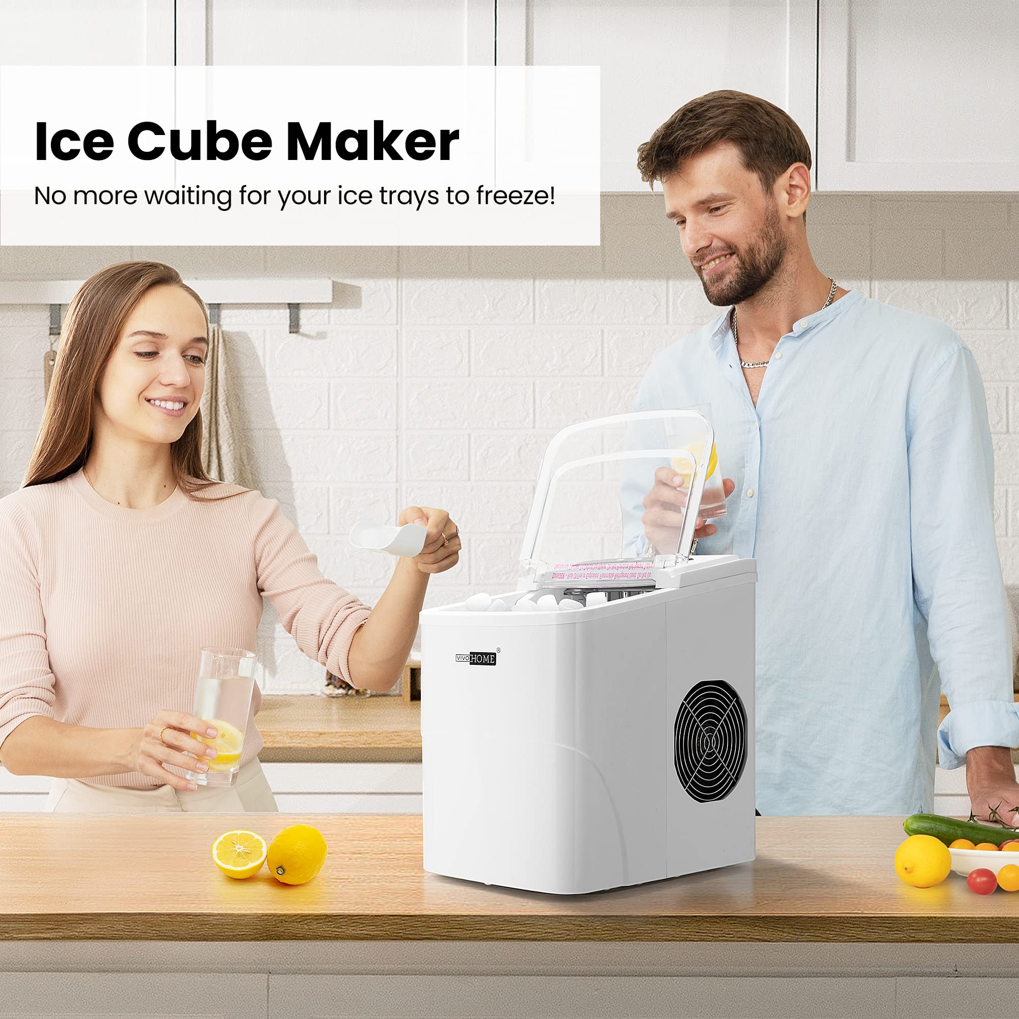 VIVOHOME Electric Portable Compact Countertop Automatic Ice Cube Maker Machine with Self Cleaning Function Visible Window and Hand Scoop White 26.5lbs/Day on Fridge.com