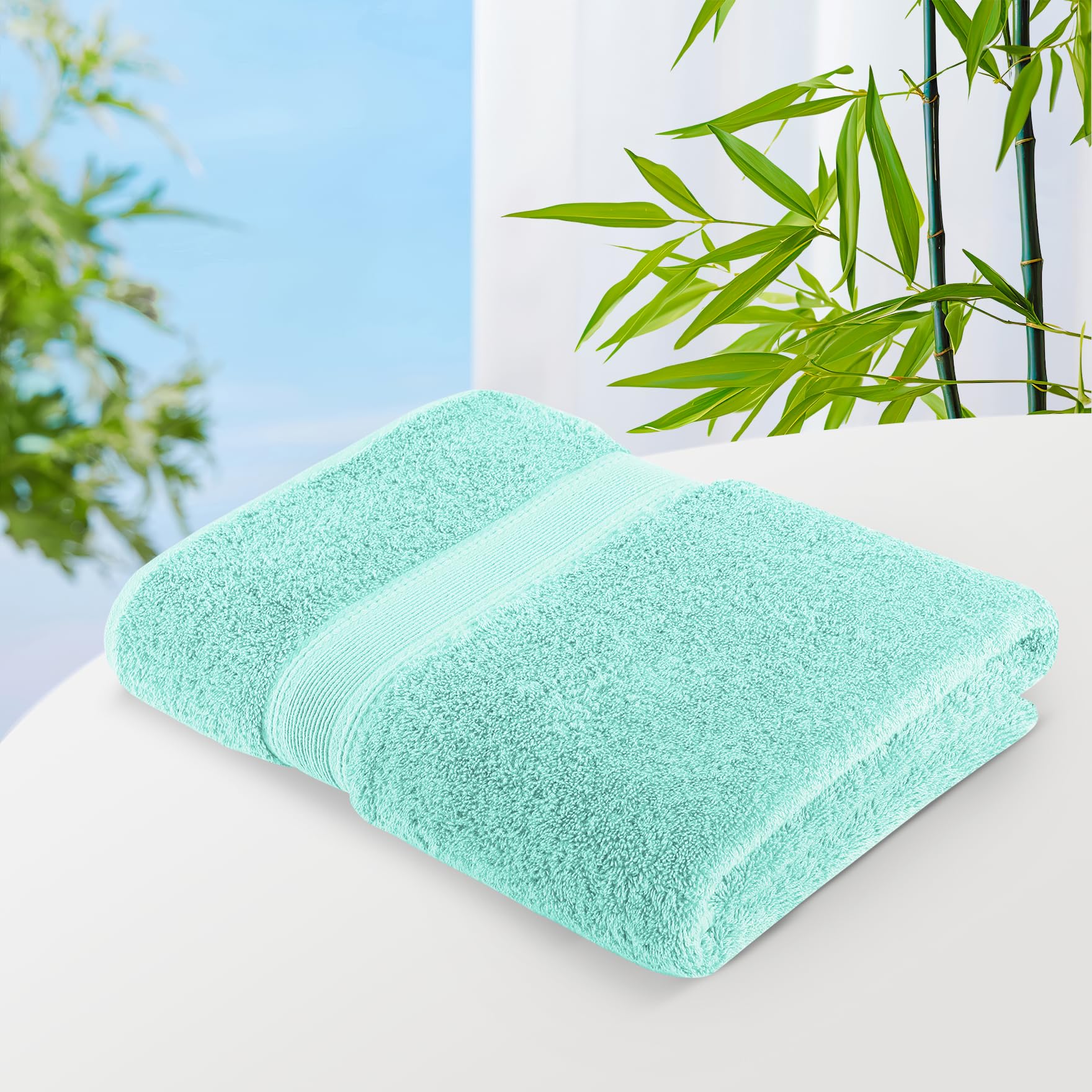Kinton Crafts Quill Cotton Single Bath Towel, Super Absorbent & Soft, 650 GSM, 150cm x 75cm, Soft Feel Hand Towels for Bathroom, Gym & Travel (Aqua)