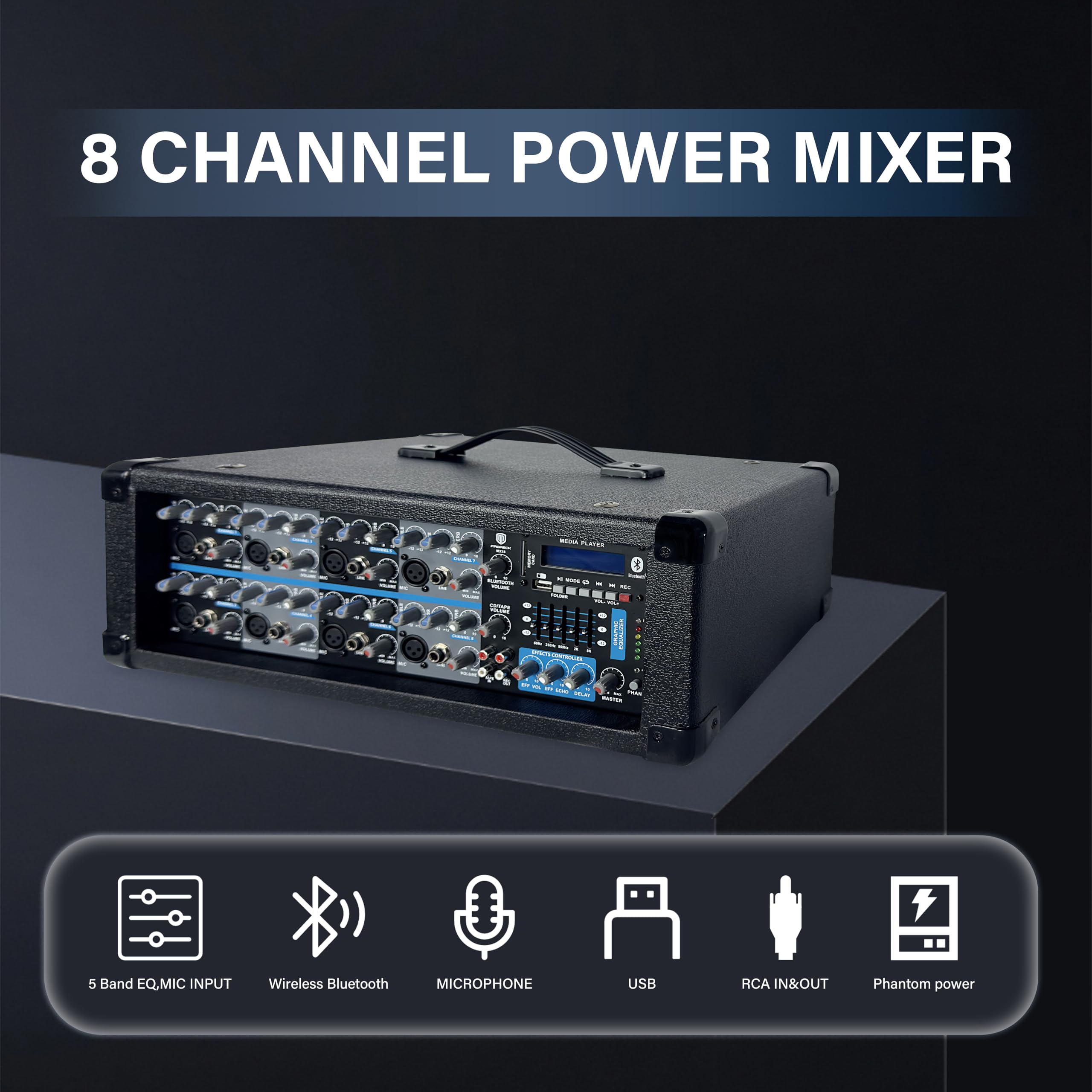 PRORECK Delta 156 2000W Bluetooth PA Speaker System with 6-Channel Powered Mixer, 2 15-Inch Passive Speakers, Stands, Reverb Effects, 15V Phantom Power. Perfect for DJs, Bands, Karaoke, Live Events.