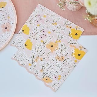 Ginger Ray Servilletas de Almuerzo con Estampado Floral Rosa, 16 Unidades, Colores Pastel