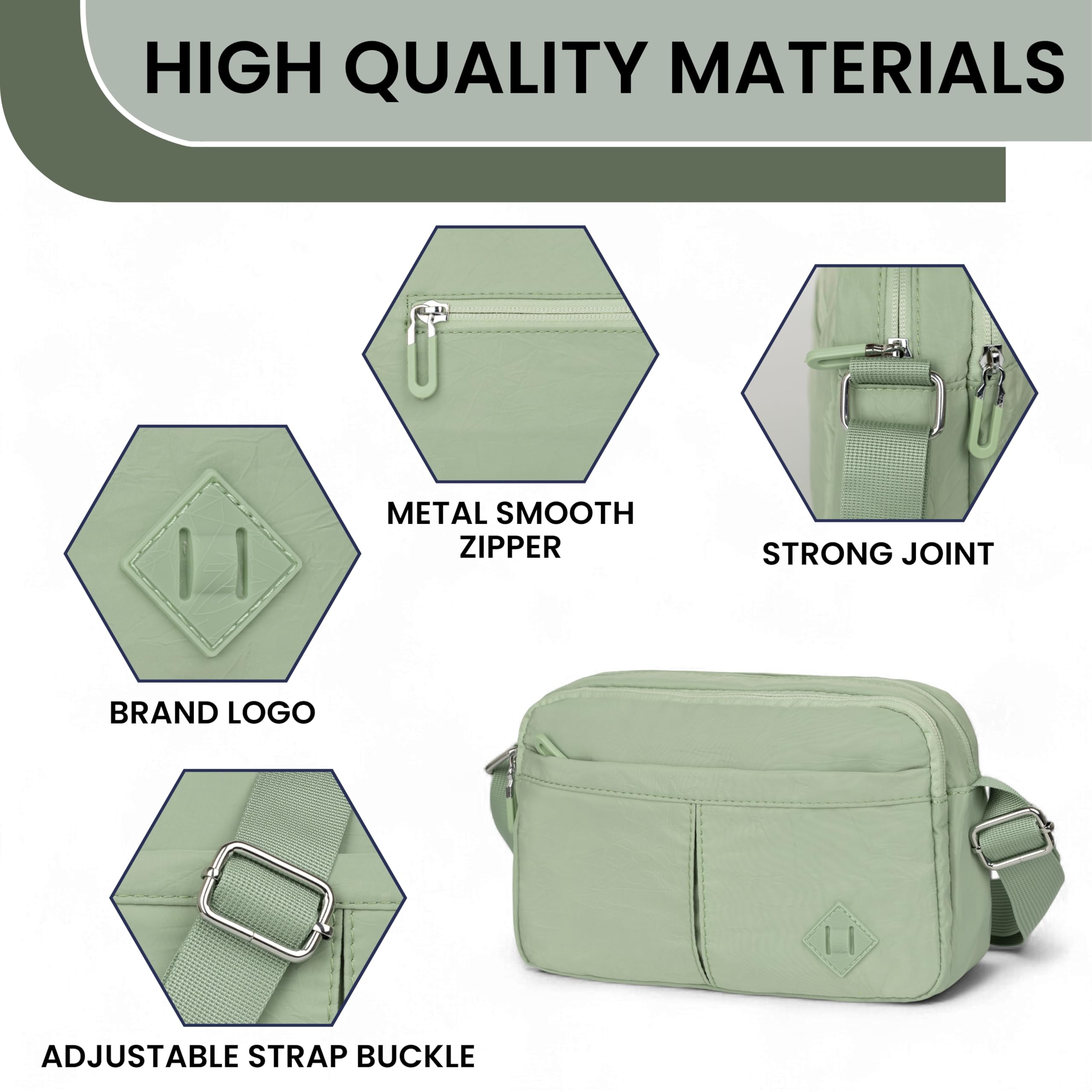 PRANIJ Women’s Crossbody Bag – Lightweight Waterproof Shoulder Bag with Multiple Pockets, Adjustable Strap, Stylish Travel Purse for Everyday Use (Sage Green)
