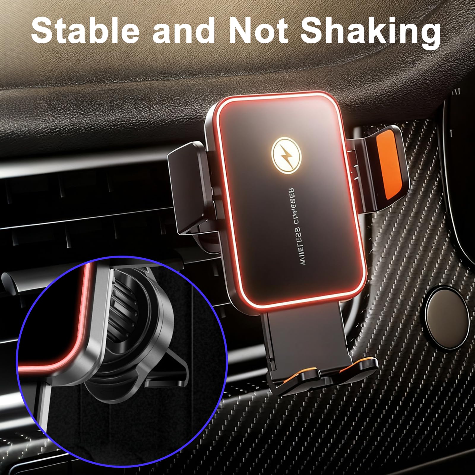 Supporto per cellulare da auto da 15 W, con funzione di ricarica, morsetto automatico, touch, ricarica induttiva, luce RGB, rotazione a 360°, caricatore rapido