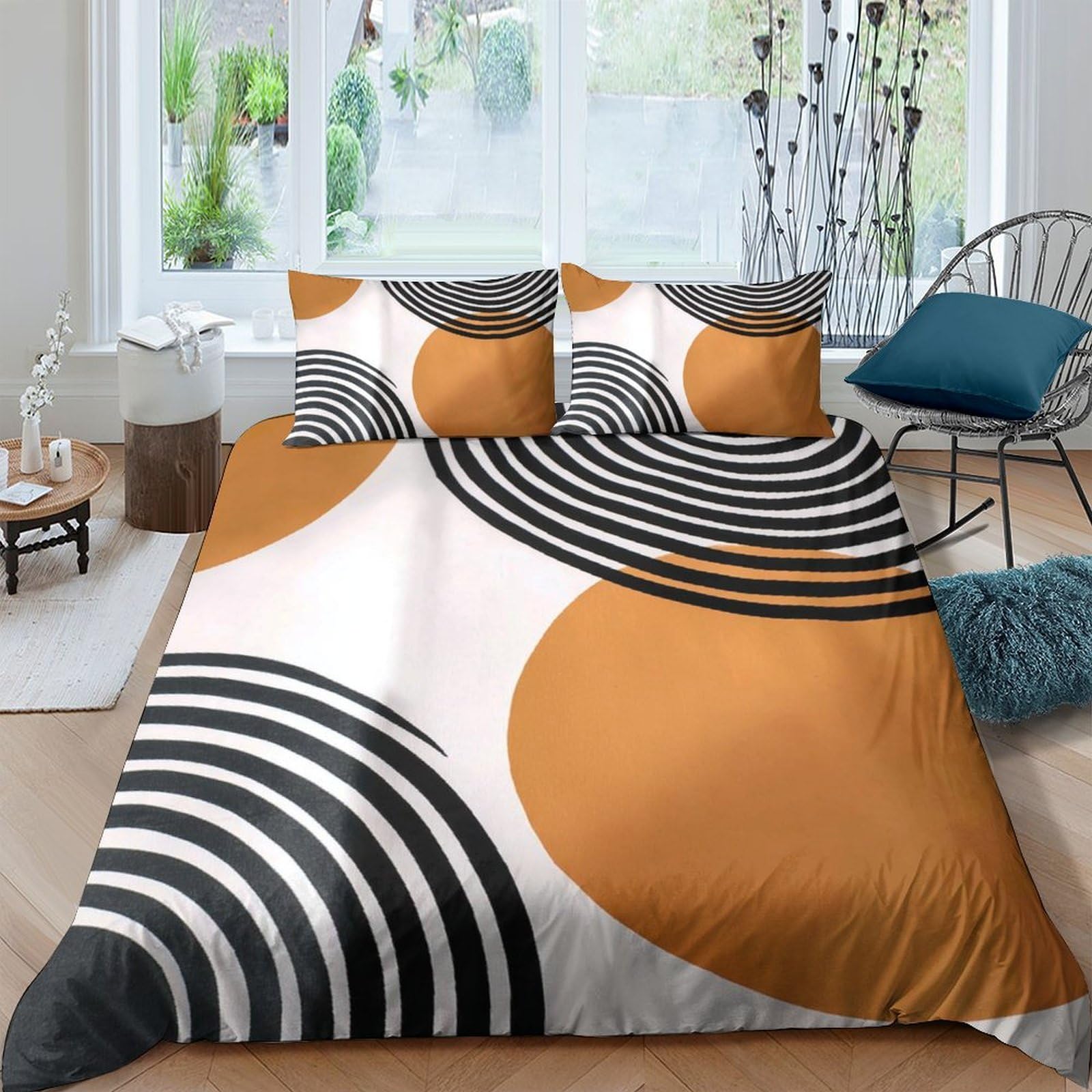 Ctjqhvkz Style-4 3D Printed Geometric Circles Fitted Sheet Microfiber Brown White Black Mattress Cover For Bedroom Dorm Decor Single（135X200cm）
