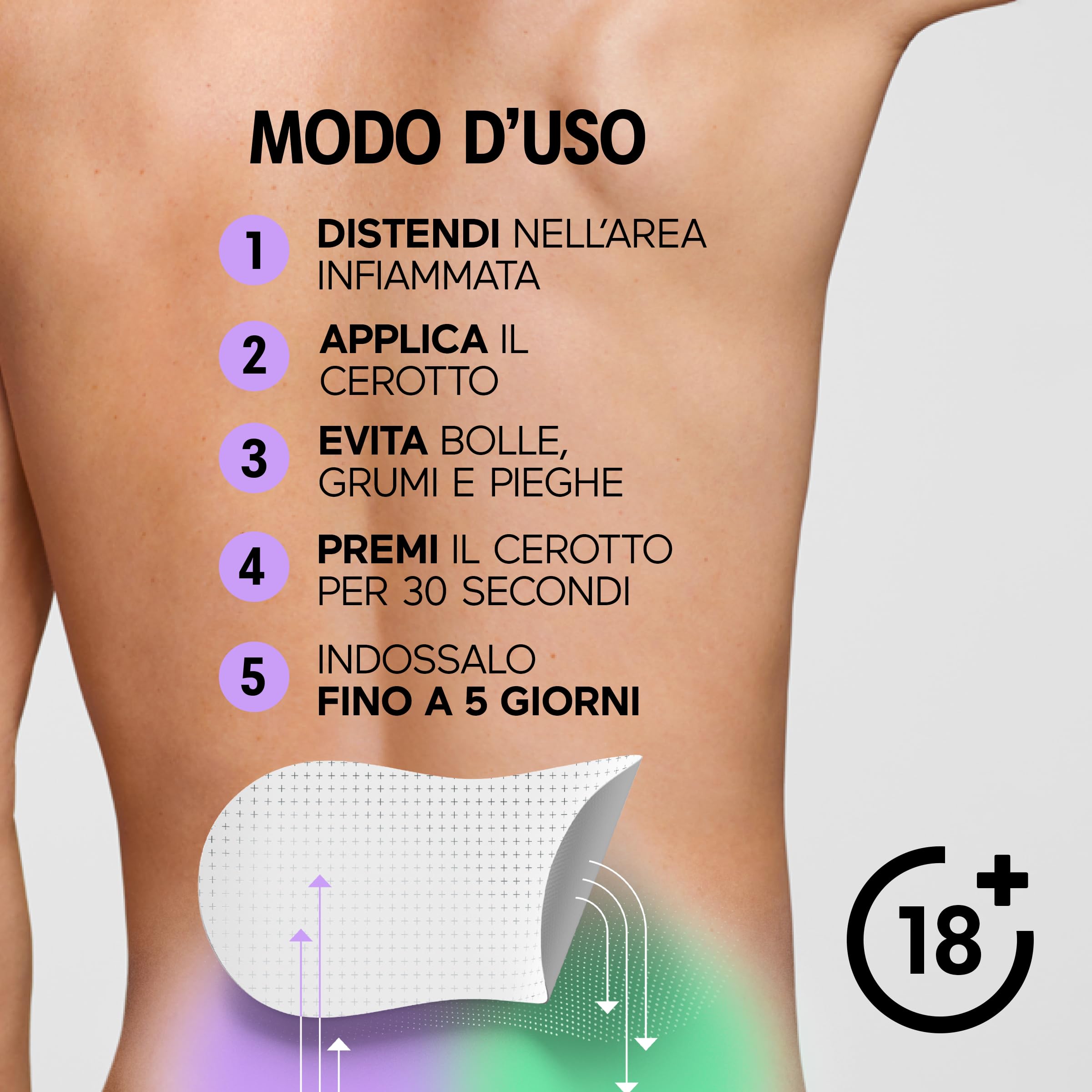 Initiv Cerotti per Schiena, Dolori Muscolari da lievi a moderati, Rimedi Mal di Schiena, Sollievo fino a 5 giorni se usati in modo continuativo, senza Medicinali, Resistenti all’Acqua (4 Cerotti)