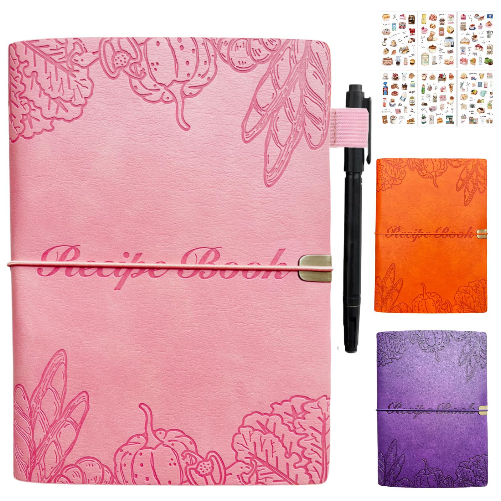 Suaetiai Blank Recipe Book to Write in Your Own Recipes, Blank Cook Book, Leather Recipe Ring Binder, Personalized Recipe Notbook, Recipe Journal Hold 154 Recipes (Long Recipes & Short Recipes