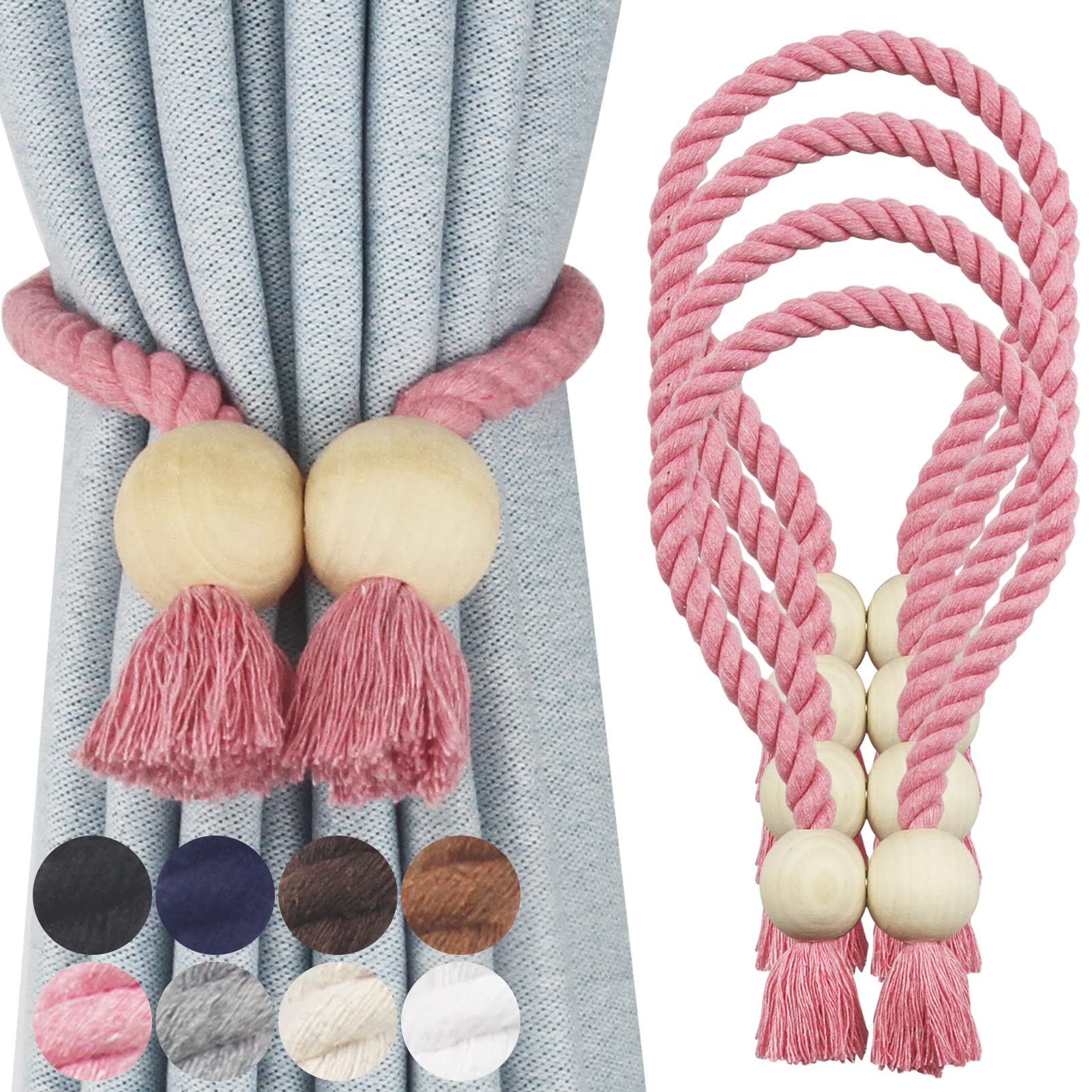 Magnetische Vorhang-Raffhalter Aus Baumwolle – 6 Stück, Rosa, Handgewebt, Werkzeuglos Montierbar, Länge 51,3 Cm