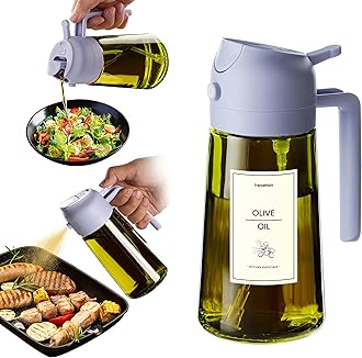 TrendPlain 470ml Olive Oil Spray Bottle - 2 in 1 Olive Oil Dispenser Bottle for Kitchen Accessories - Kitchen Gadgets, For Air Fryer - with Stickers, Light Blocking - Periwinkle
