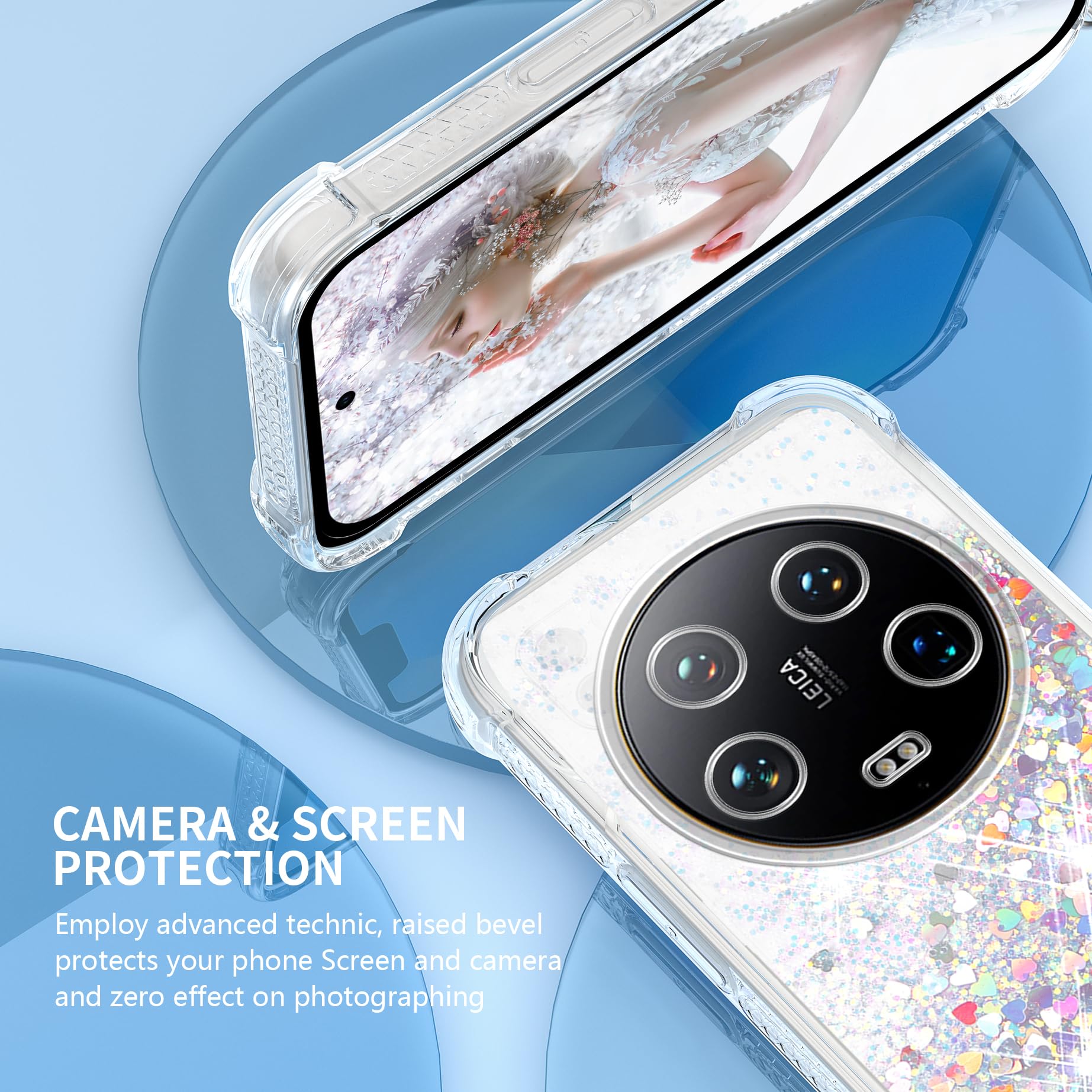 TUUTPU Handyhülle Mit Band Für Xiaomi 13T/13T Pro – Glitzer Treibsand Design, Stoßfest, Kette Abnehmbar