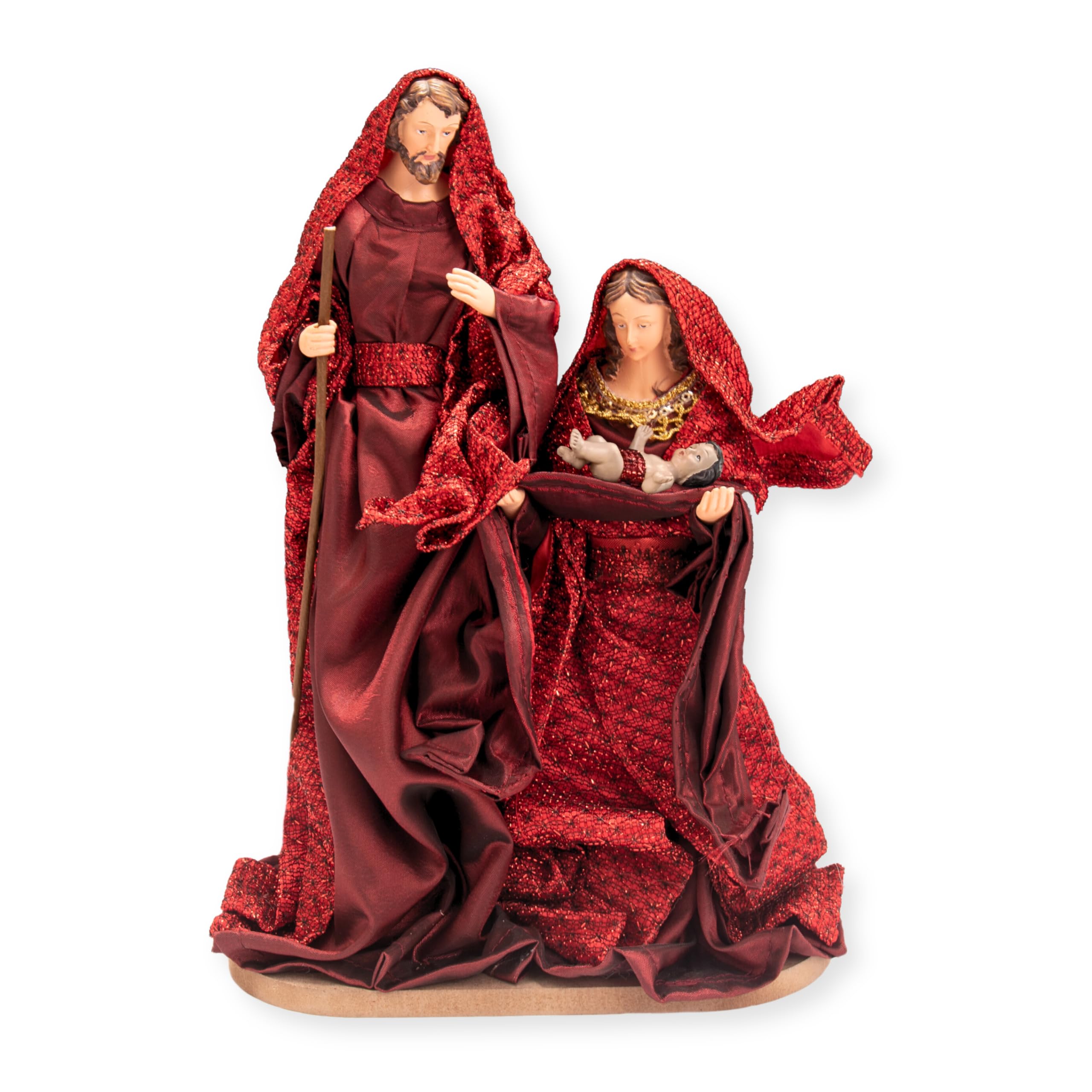 Nazareth Store Ensemble de crèche rouge en tissu résine coton vêtements sainte famille trois personnes ornements