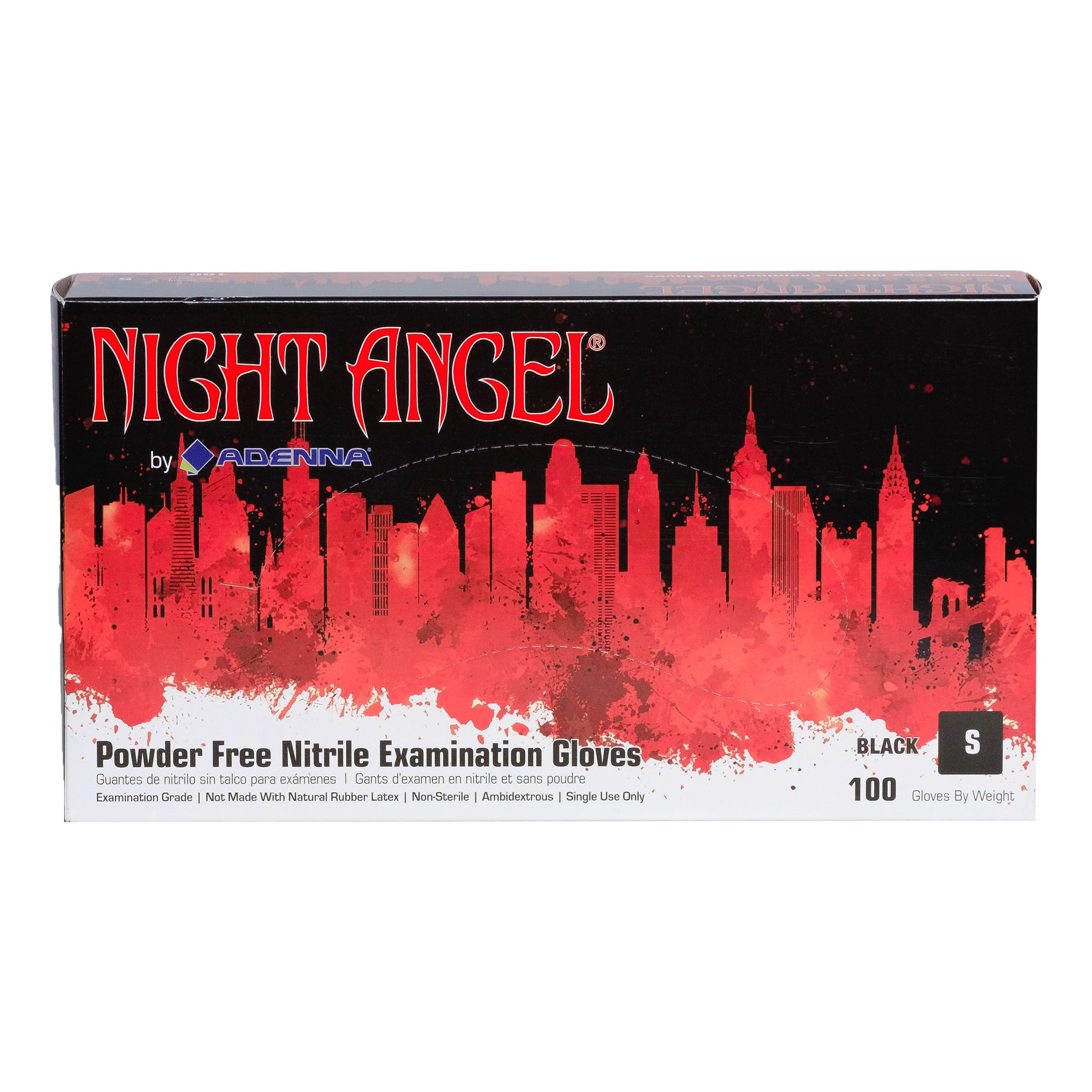 Adenna NGL220 Night Angel Nitrile Powder Free Exam Gloves, 4 mil, Black, Small (Pack of 100)