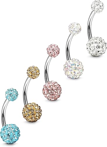 FIBO STEEL 5 piezas de aros para el ombligo de acero inoxidable 14G, joyería para el cuerpo, piercing