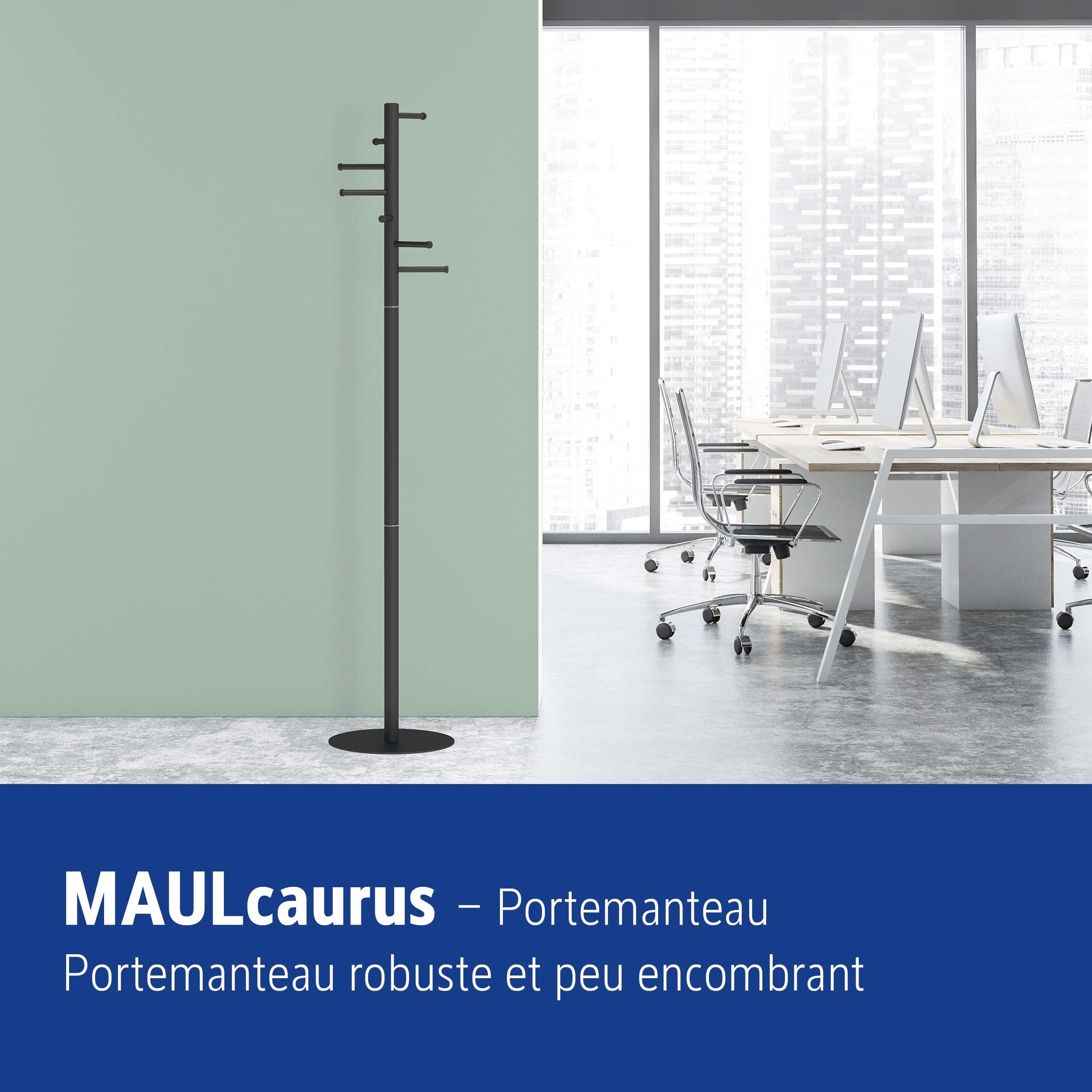 MAUL Porte-Manteau MAULcaurus, Vestiaire en Acier avec 7 Crochets, Porte Manteau sur Pied Stable et Peu encombrant pour le Bureau et la Galerie, pour Accrocher Veste et Manteau, Noir