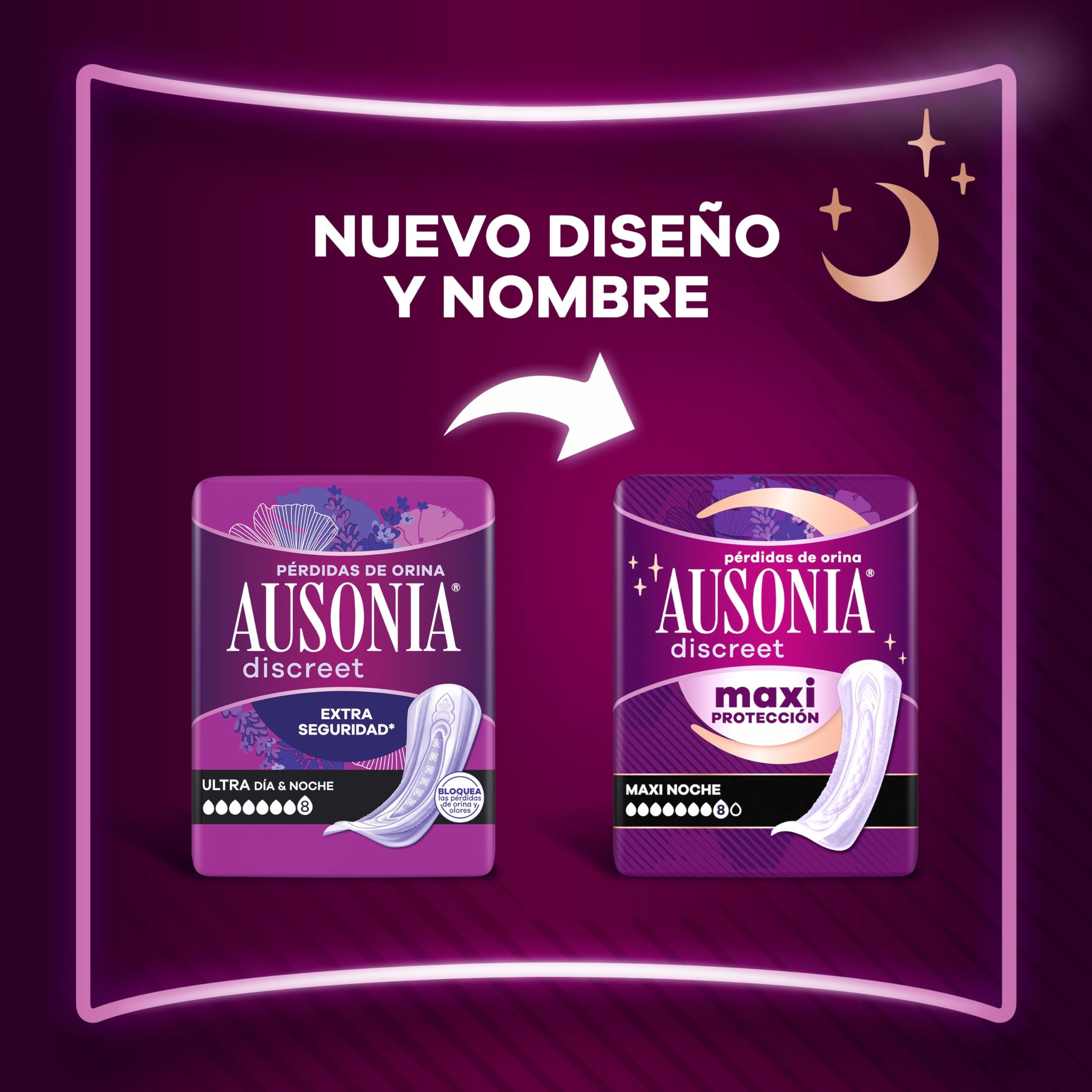 Ausonia Discreet Compresas Ultra Día Y Noche, Pack de 48, Para Pérdidas De Orina Para Mujer, Extra Segura Y Discreta
