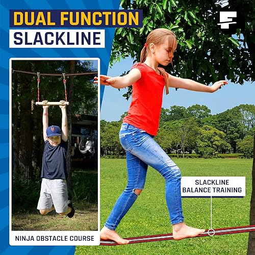 Miniatura 6 de Fofana Carrera de obstáculos Ninja Warrior para niños juego de 32 piezas en el patio trasero para mayores de 6 años 9 obstáculos de entrenamiento