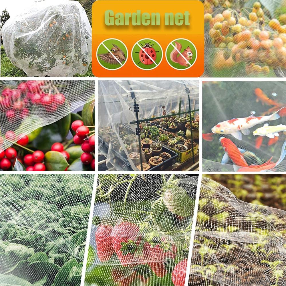 Red de protección para Vegetales de Polietileno de Malla Fina para jardín, protección de Cultivos, Red Protectora de Plantas, Red antipájaros, Red antimoscas de 18x20m para huerto, Campo de Flores