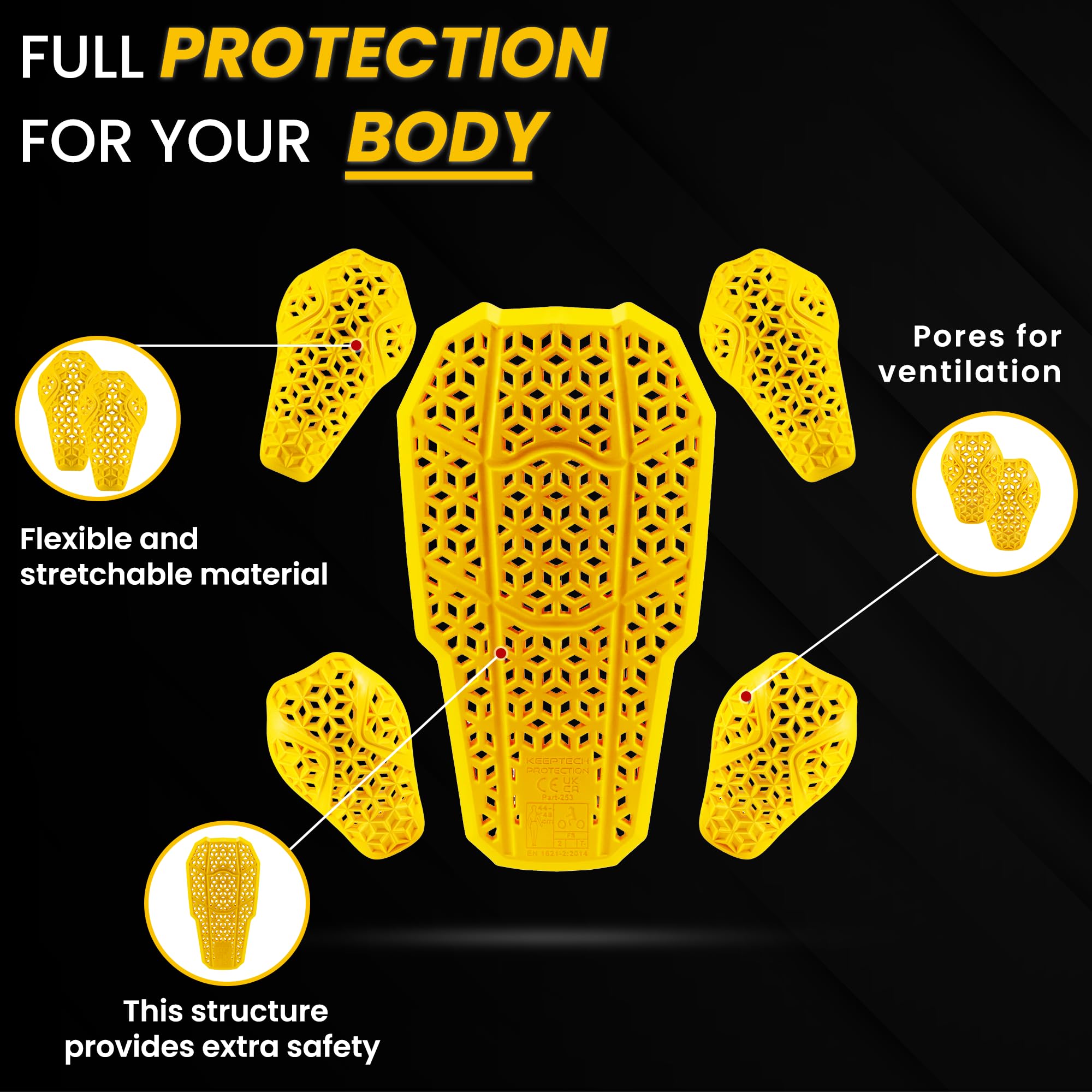 CE 1 Back Armor Protection Pad And CE Level 2 Elbow And Shoulder Certified Armor Pads Set, Motorcycle Armor Protector - View #12