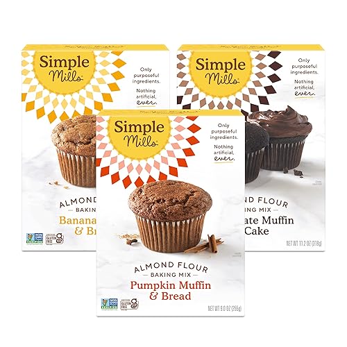 Simple Mills Paquete variado de mezcla para hornear harina de almendras (muffin de plátano y pan, muffins de chocolate y pastel, muffins de calabaza