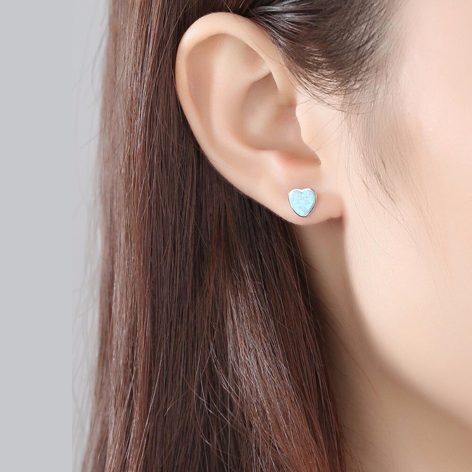 Sterling Silber schöne blau grün weiß Herz Opal Ohrstecker für Frauen Verlobung Hochzeit edlen Schmuck Geschenke