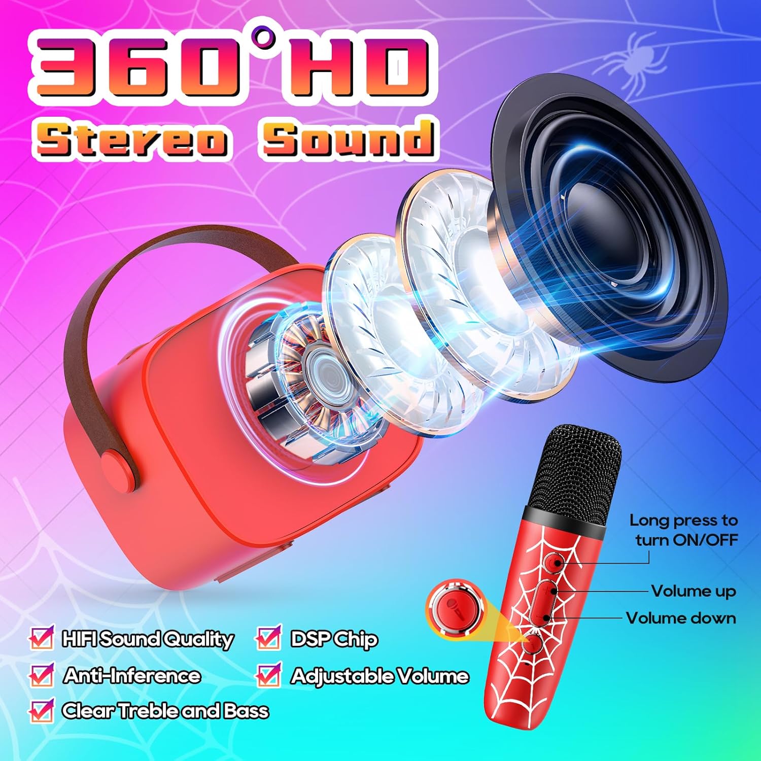 Mini Karaoke Machine for Kids, 2 Wireless Microphones with Bluetooth Portable Speaker & Dynamic LED, Kids Karaoke Machine for Girls Boys Ages 3-12+, Christmas/Birthday Gifts/Toys for Party & Playing - Image 5