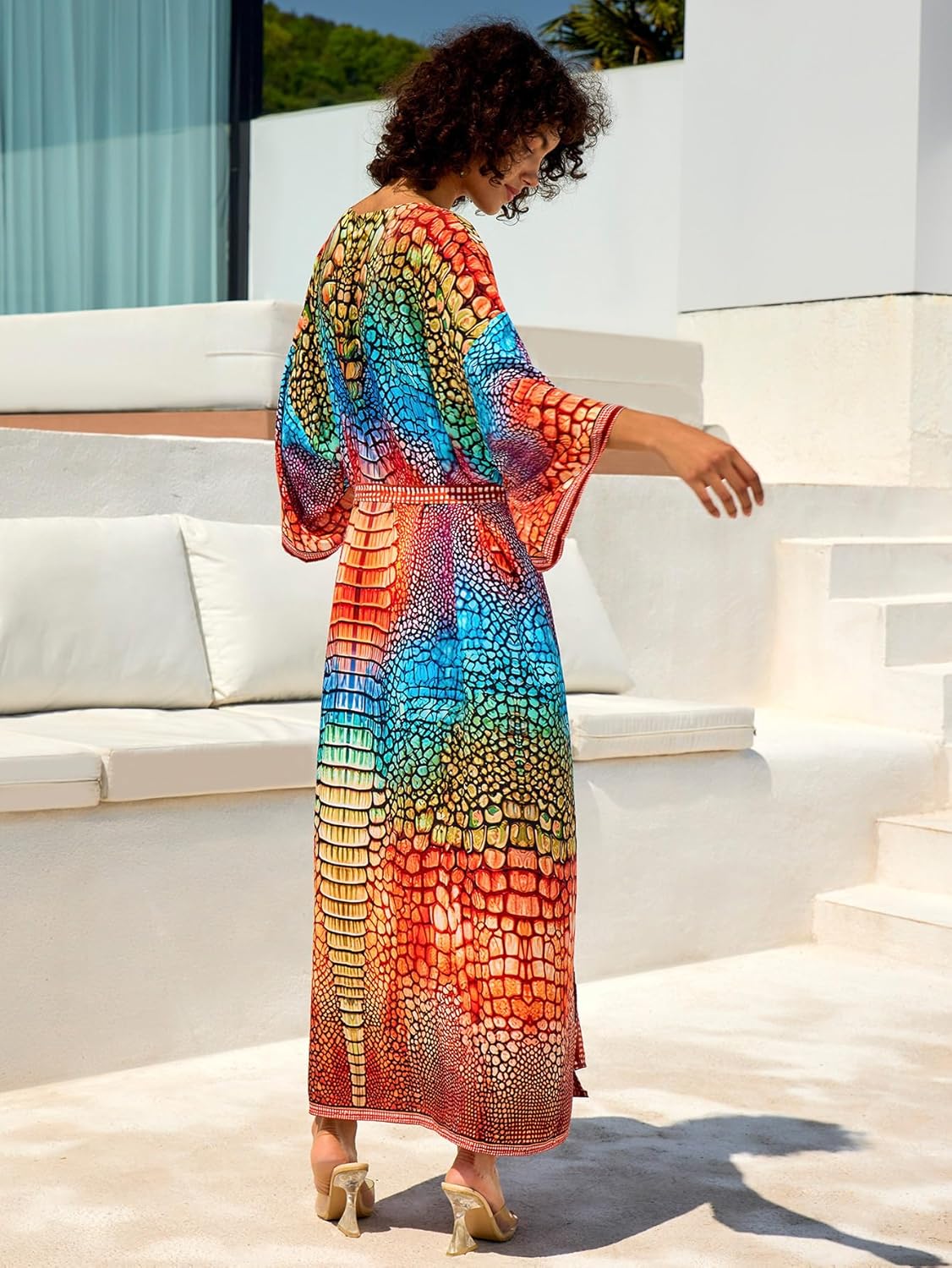 Women’s Kimono Cover Up Long Beach Dress Swimsuit Cover Ups Colorful Cardigan Lightweight Robe for Swimwear - Image 9