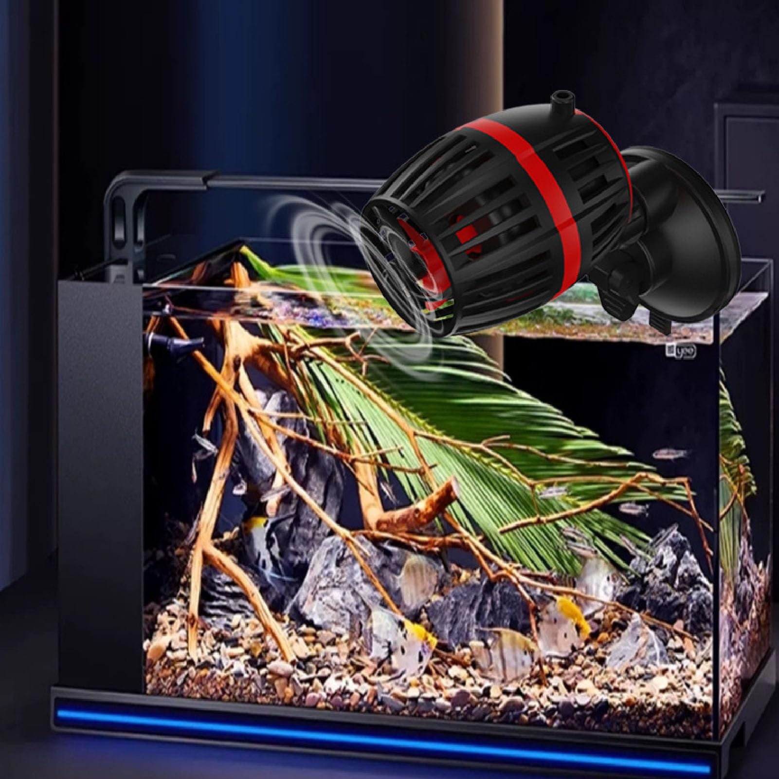 Bomba de circulación, cabezal motorizado para acuario, bomba de agua sumergible para acuario con ondas de bajo ruido para pecera de 60 a 150 cm (Negra)