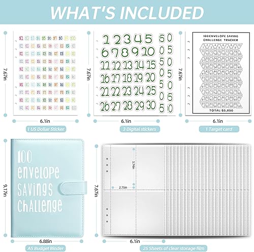 Miniatura 2 de Libro de desafíos de ahorro de dinero con 100 sobres, carpeta de presupuesto A5 con 100 bolsillos, calcomanías de números y una hoja de seguimiento,