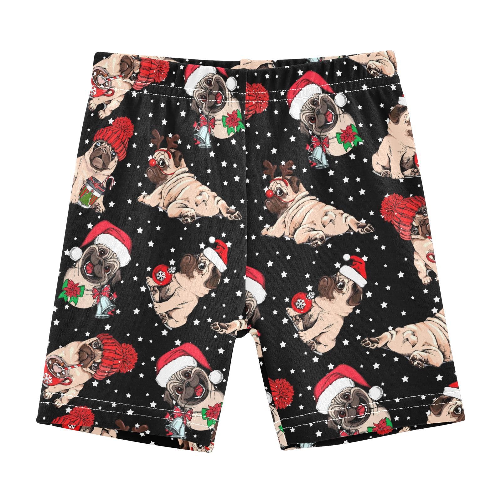 JHKKU Girls Christmas Pug Shorts Cotton Cartwheel Bike Kids Biker Under Dress Dance Short Girl Clothes 8Y