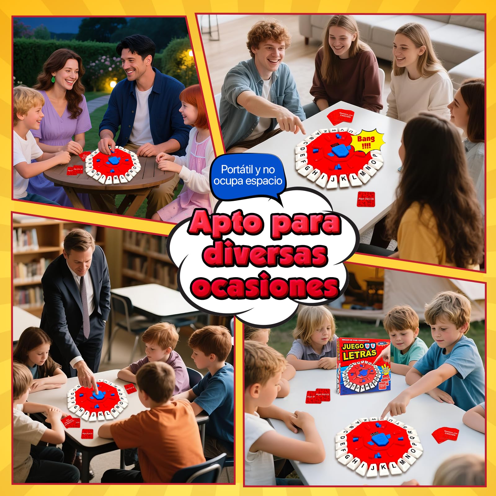 RoserRose Juego de Mesa en Español, Juego de Palabras, 2 Modos de Juego, 35 Tarjetas (140 Categorías), Portátil y Educativo, Ideal para Familias y Fiestas (A)