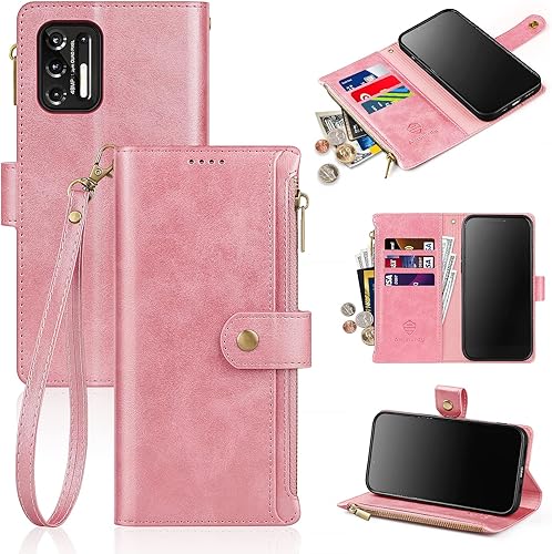 Antsturdy Funda tipo cartera para Motorola Moto G Stylus 2021 funda protectora de lujo de piel sintética con correa para la muñeca bloqueo RFID