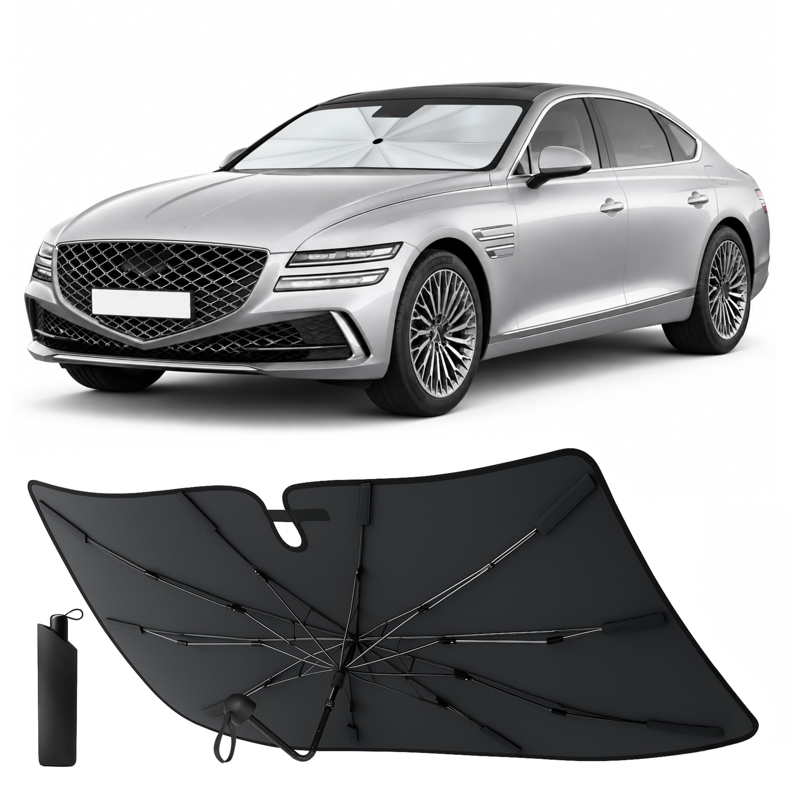 Photo 1 of [2026 Upgraded] Econour Premium Windshield Umbrella Sun Shade | Foldable Car Window Shade for Front Windshield | Sun Blocker Visor Extender | Heat Protection for Sedan, SUVs, Trucks | Medium 57"x33.5"