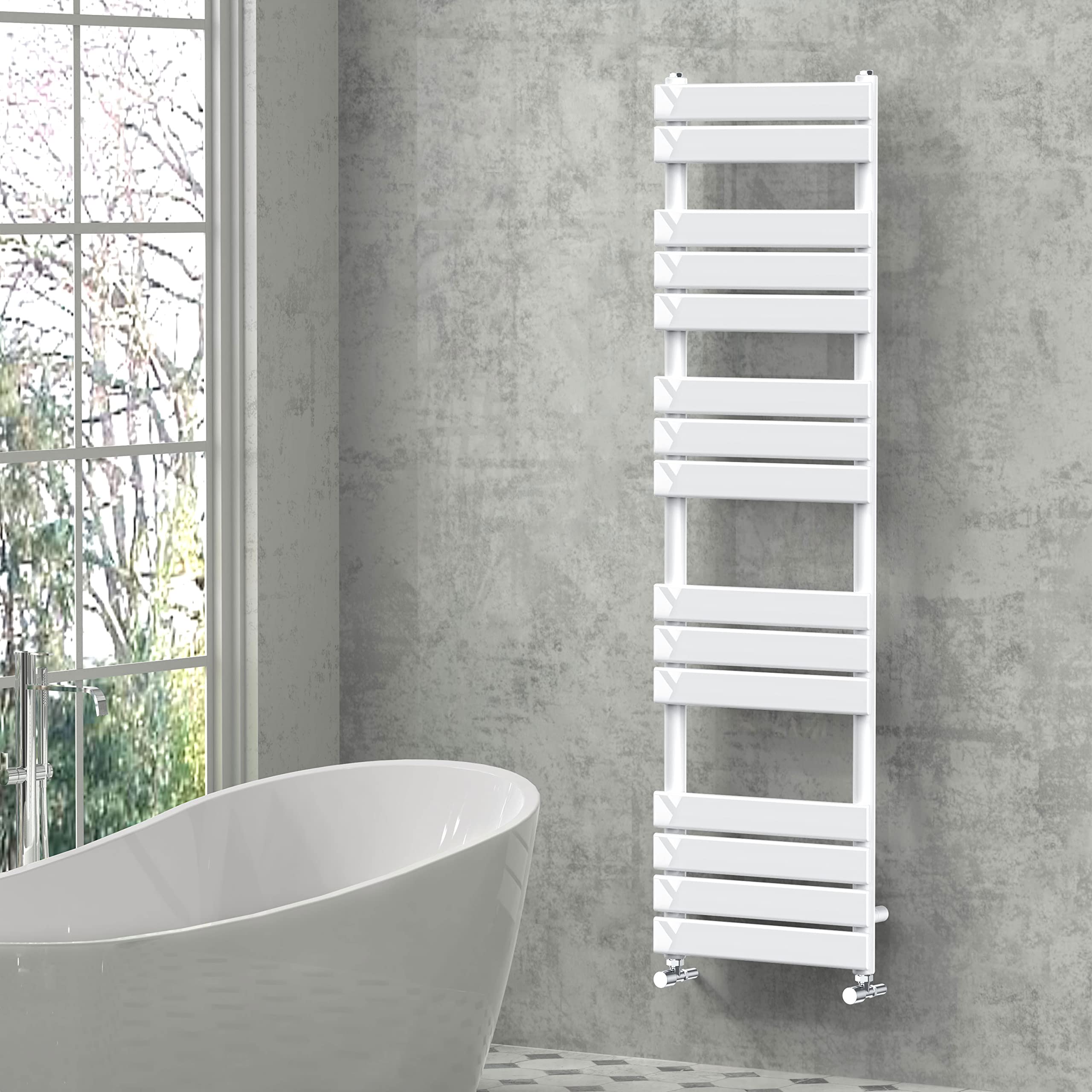 NRG Designer Bathroom Flat Panel Heated Towel Rail Radiator Modern Central Heating Warmer Wall Mounted Ladder Rad 1600×450mm Gloss White