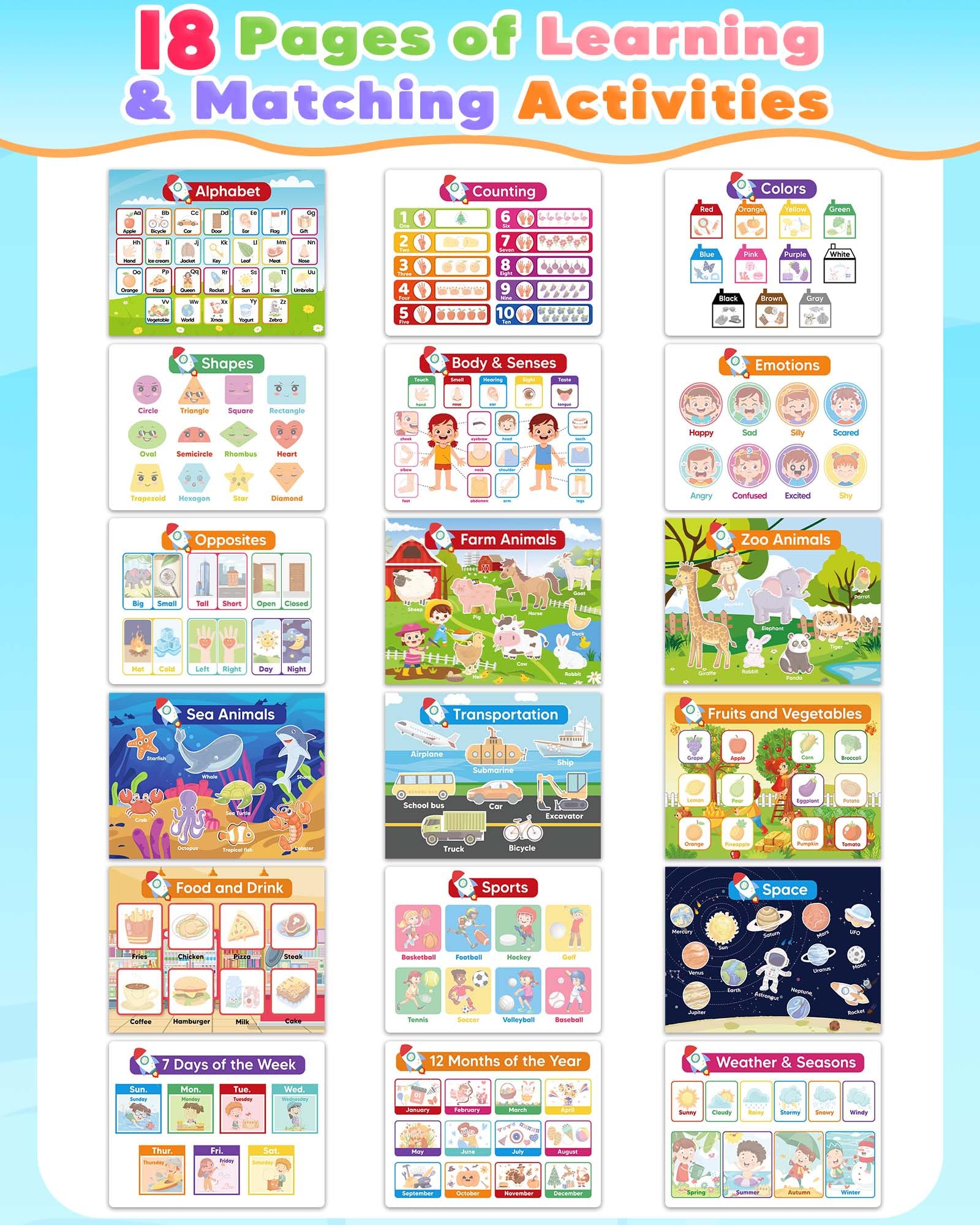 Toddler Busy Book Preschool Learning Activities, Montessori Educational Toys for 3 4 year old Boy Girl Gifts, Tracing Coloring Activity Books for Kids Ages 3-5, Autism Sensory Travel Toys for Toddlers