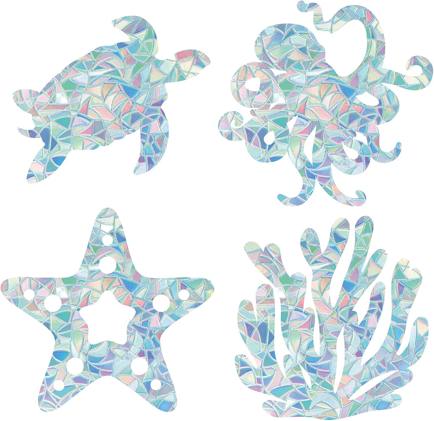 GORGECRAFT 16Pcs Sea Animal Window Decals Prism Window Stickers Turtles Sea Star Octopus Coral Rainbow Clings Static Decals for Glass Sliding Door Windows Prevent Birds Strikes